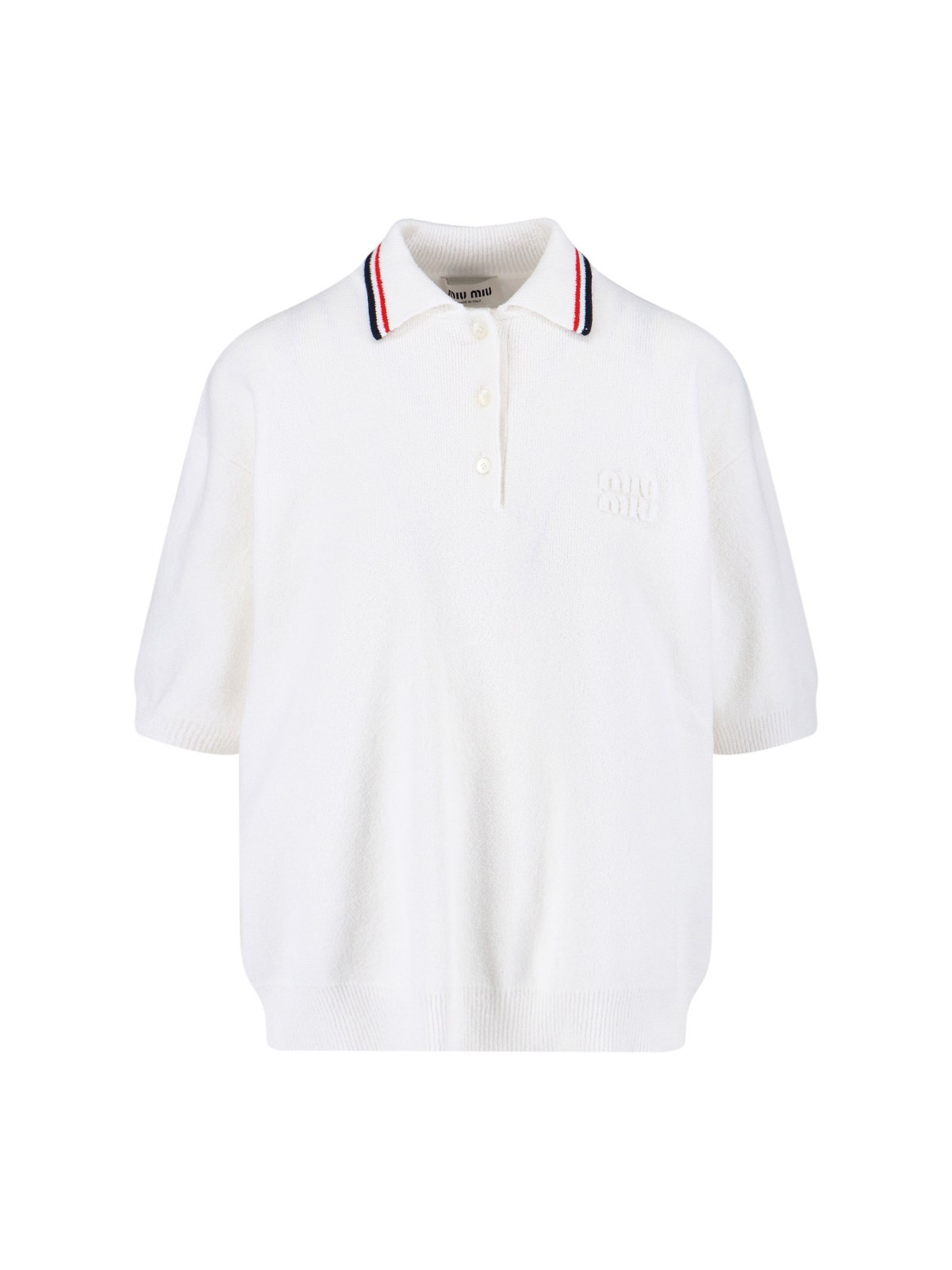 Miu Miu Cotton Knit Polo Shirt In White