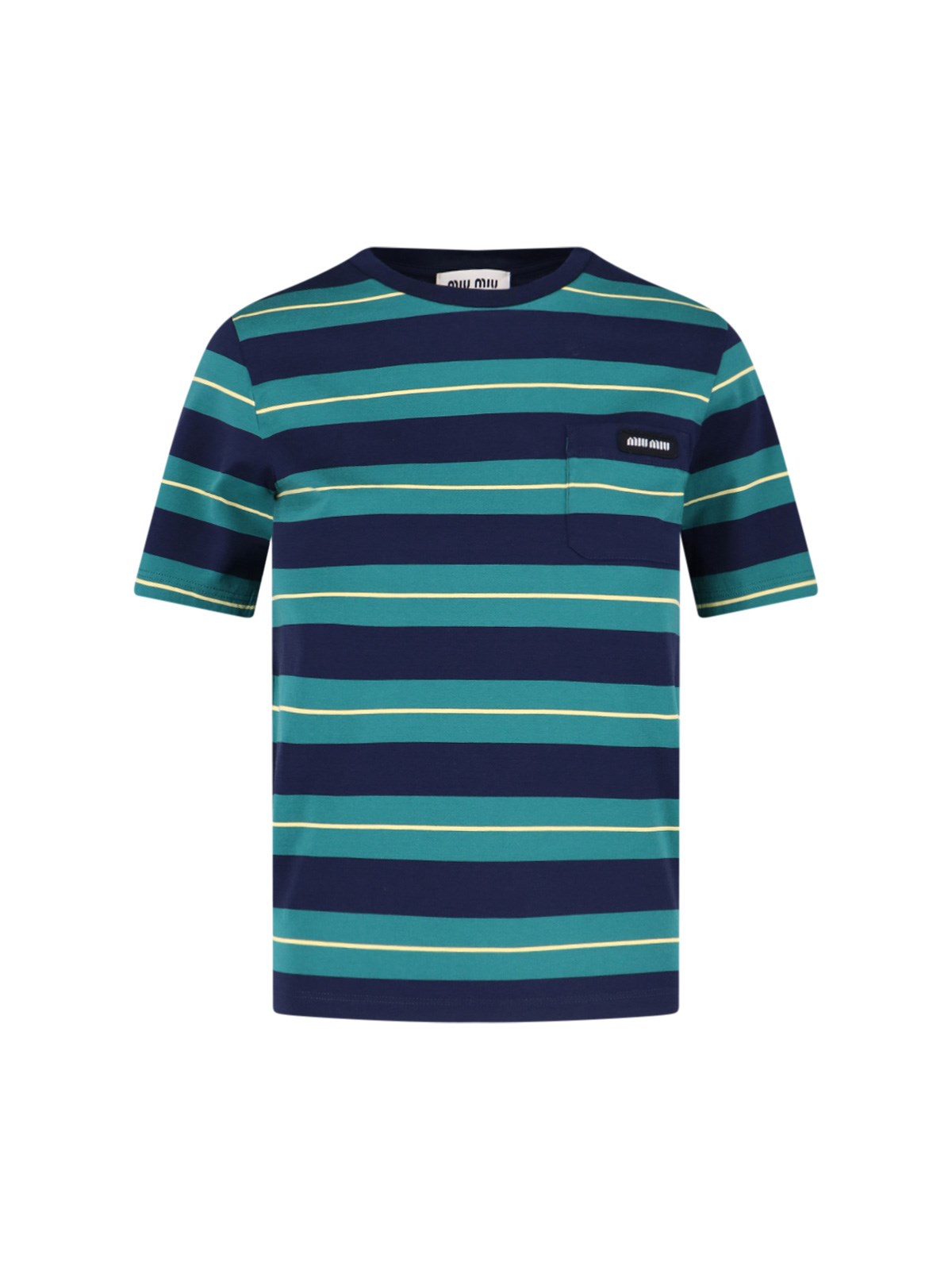 Miu Miu T-shirt Aderente In Cotone A Righe In Blue