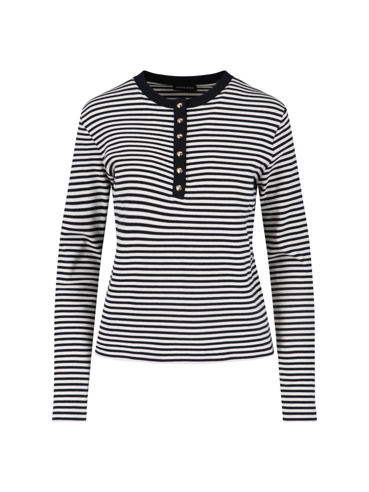 Anine Bing Alessia Long Sleeve Tee In Cream And Black Stripe In Multi