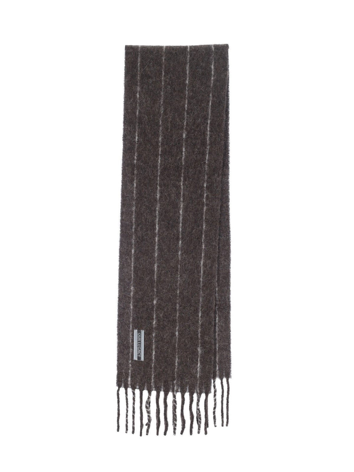 Our Legacy Soft Textured Striped Scarf Fringe Detail In Brown