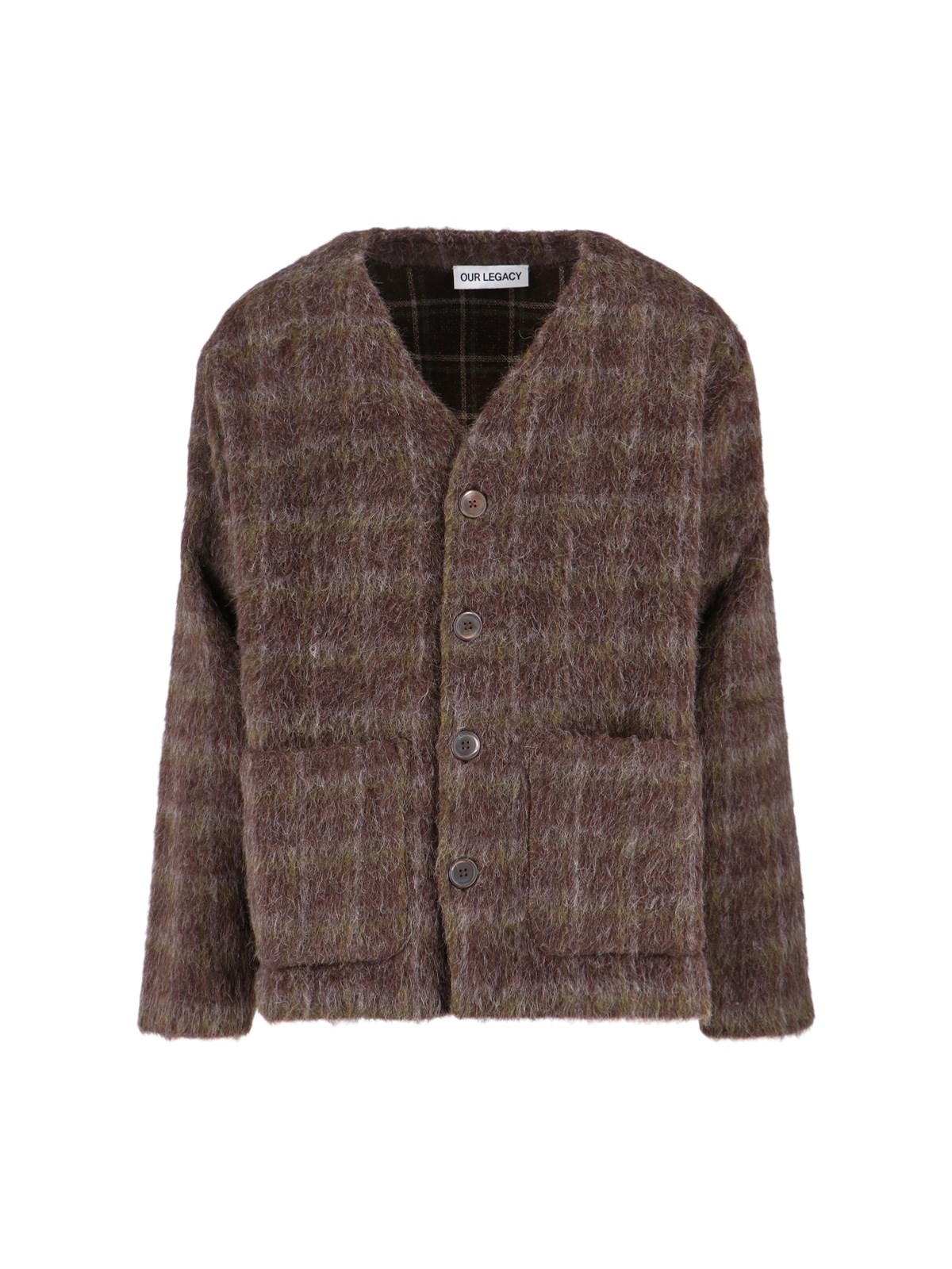 Our Legacy Checked Brushed-knit Cardigan In Brown
