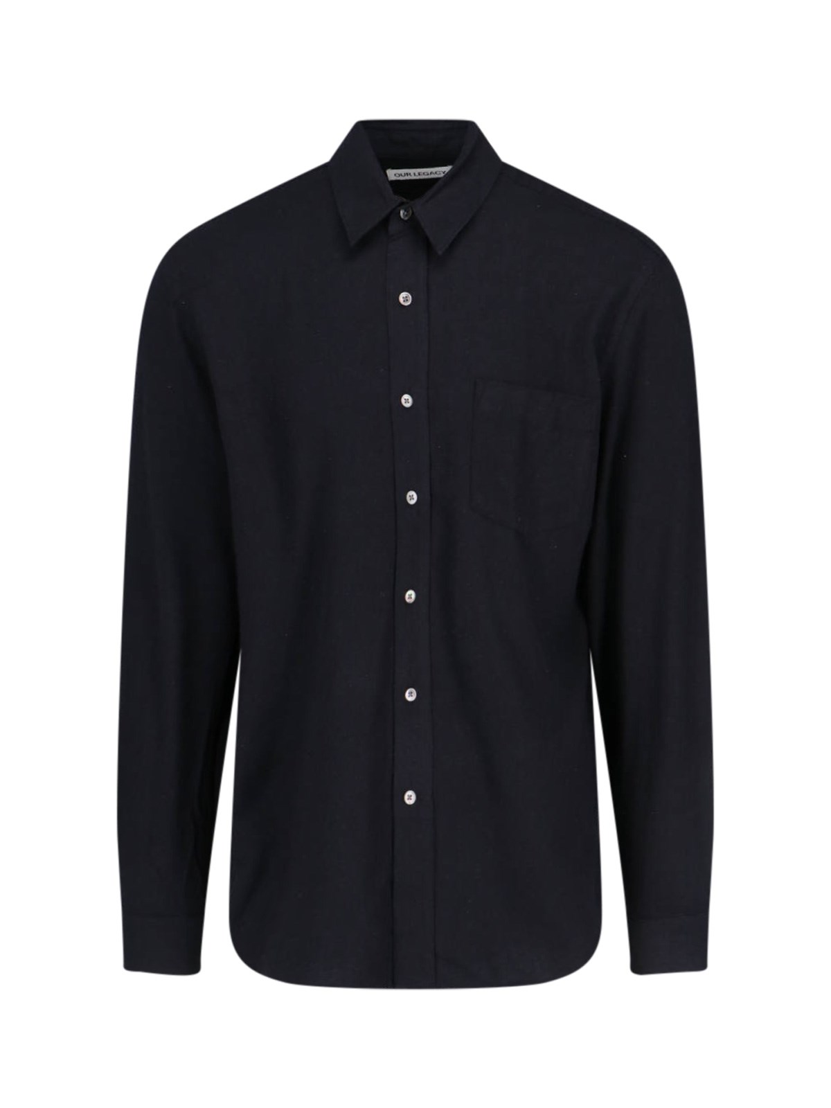 Our Legacy Classic Black Silk Shirt With Contrasting Button Closure In Black