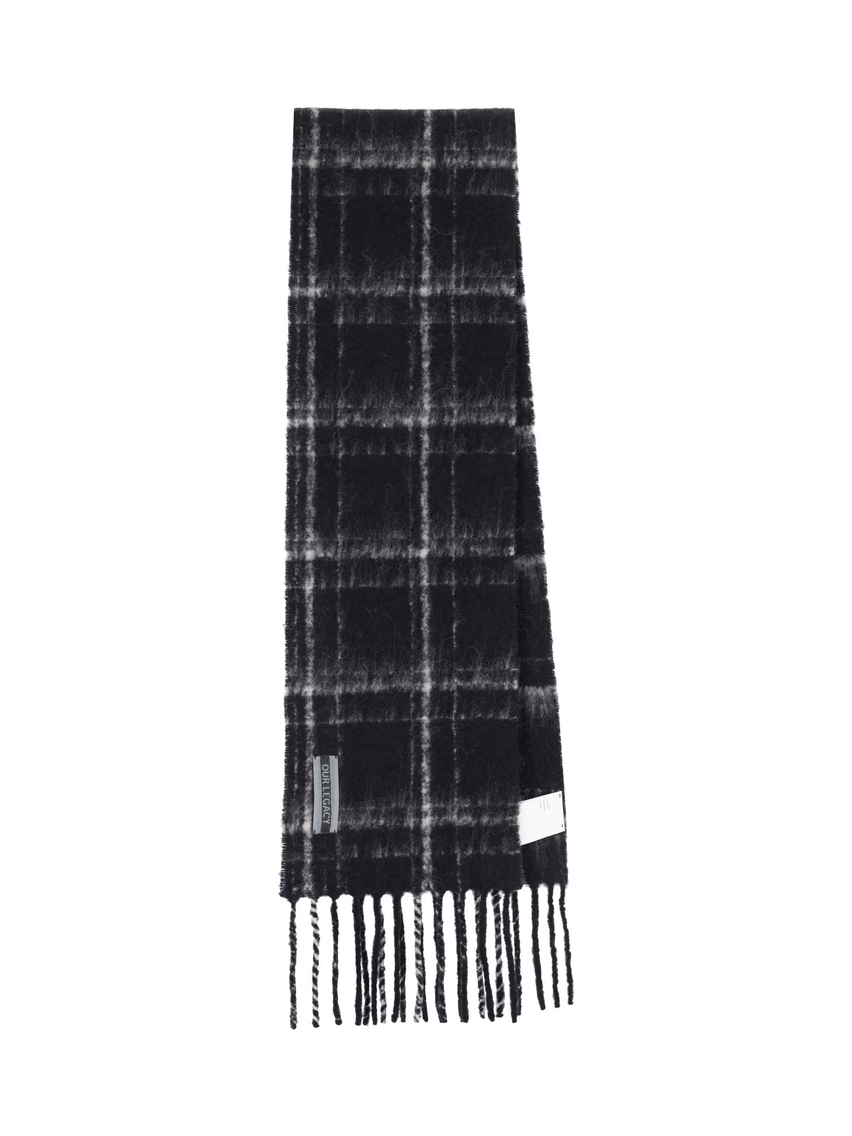 Our Legacy Fringed Plaid Scarf Soft Texture In Black