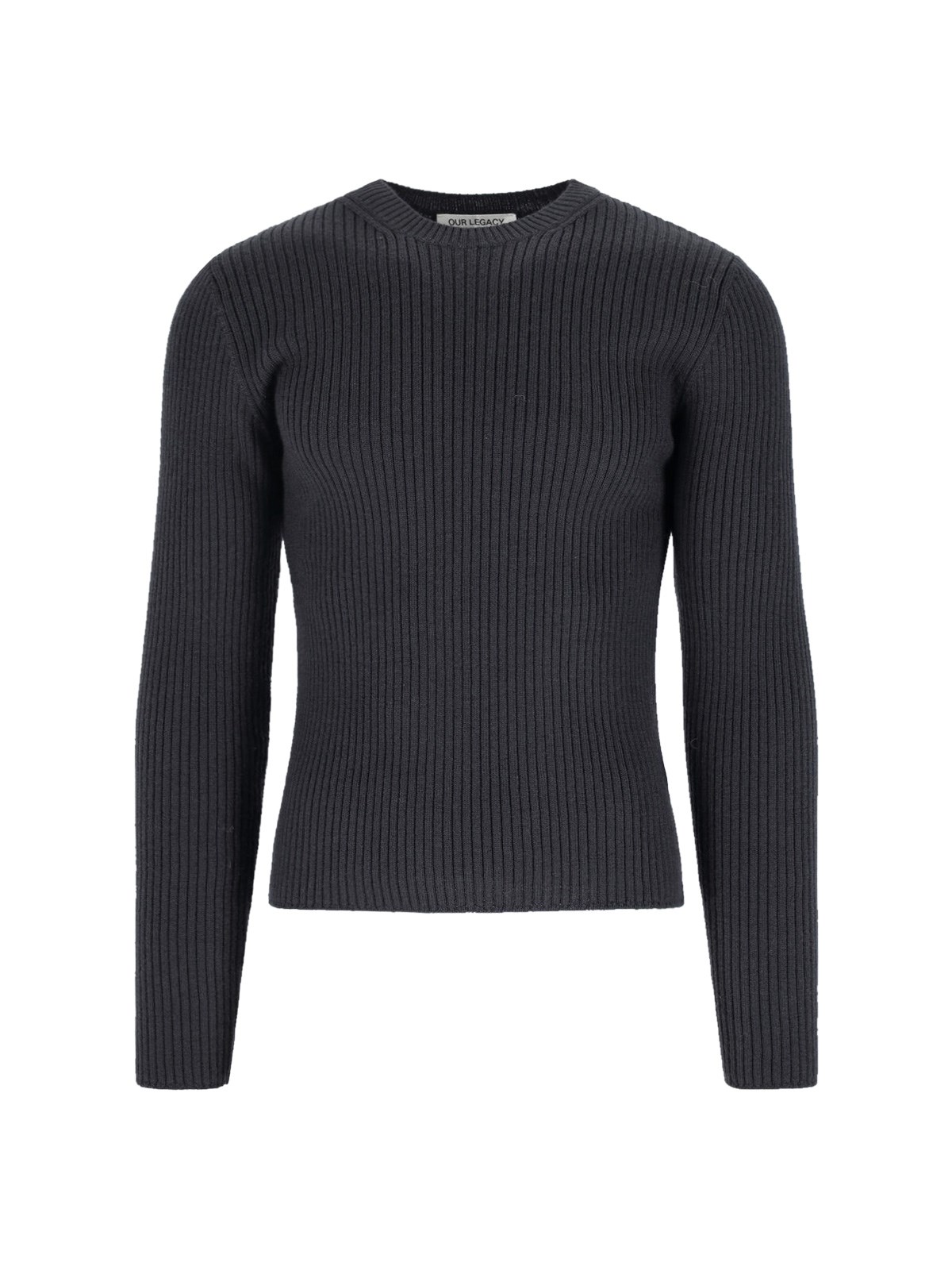 Our Legacy Slim Fit Long Sleeve Ribbed Crew Sweater In Black