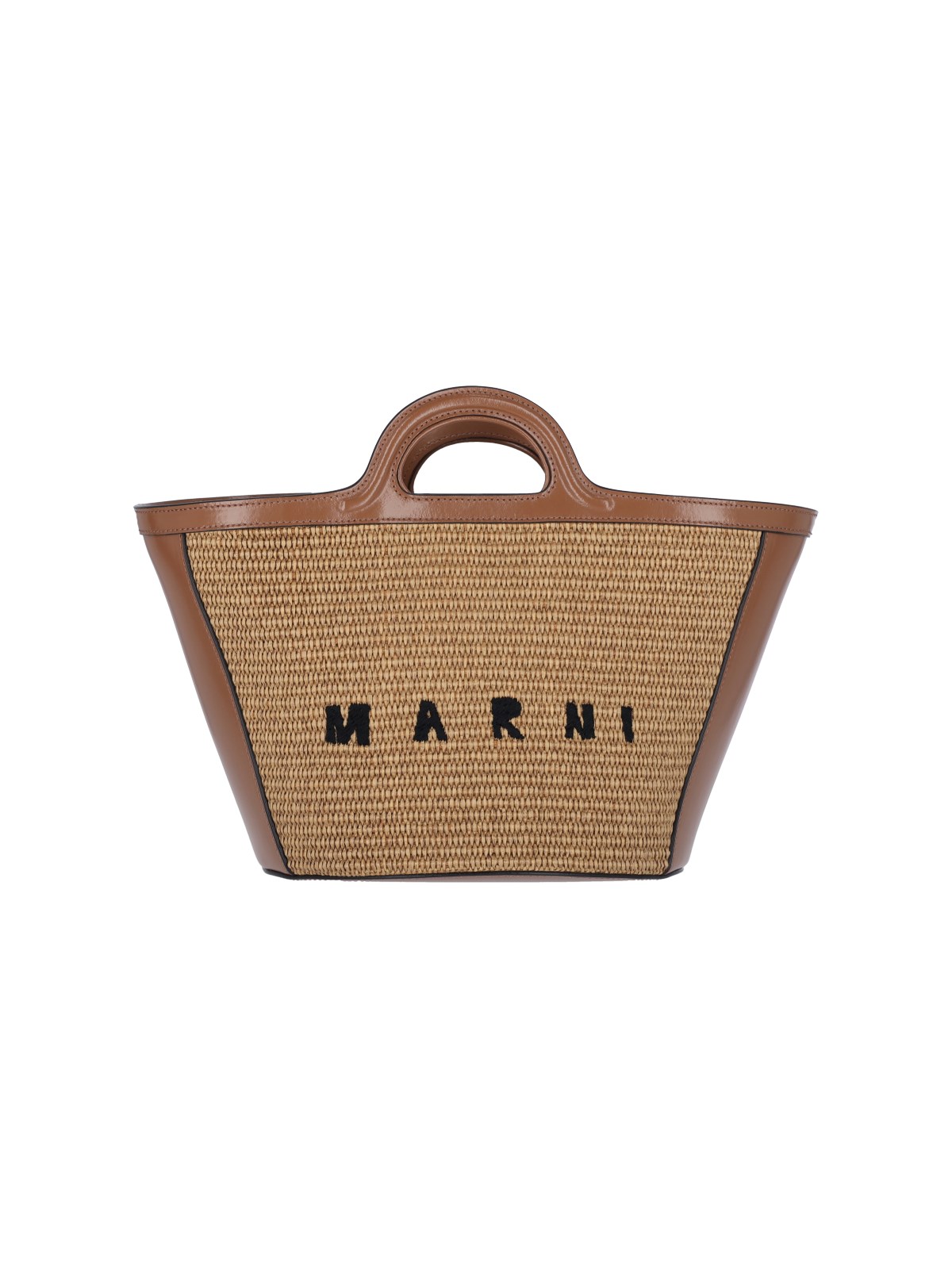 Marni Mini Two-tone Leather And Raffia Tropicalia Handbag