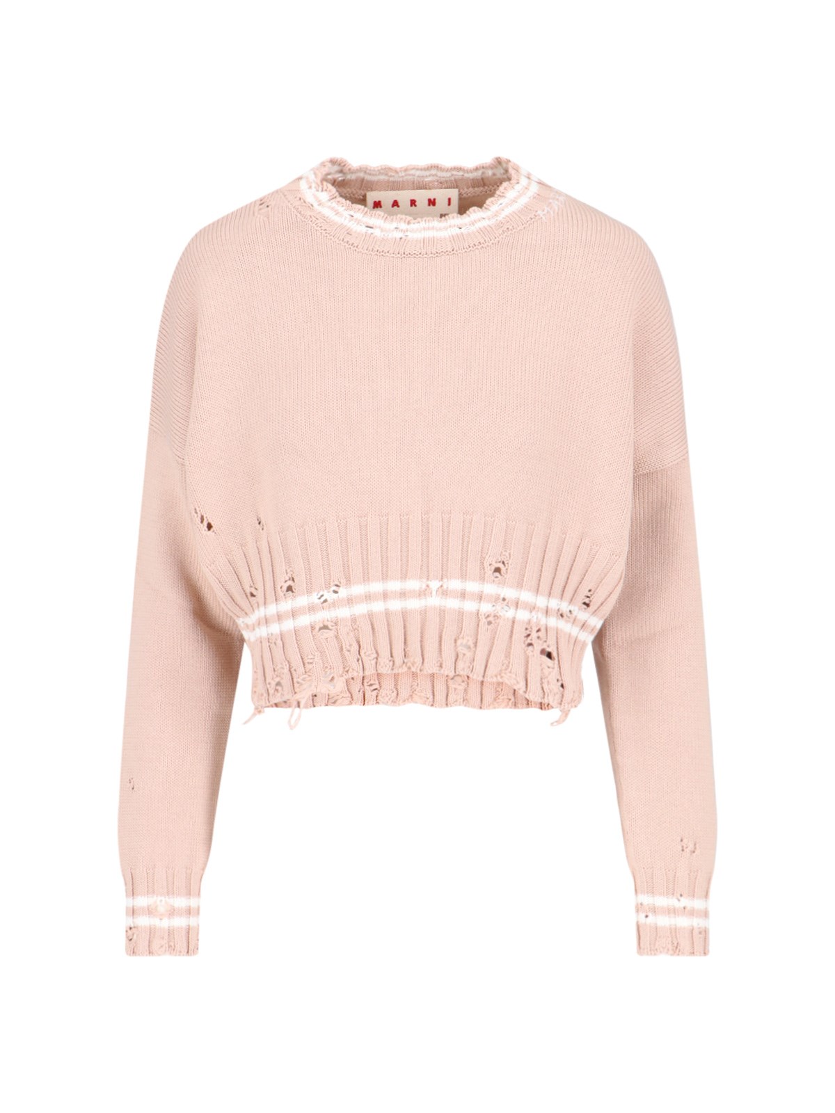 Marni Womens 00w35 Distressed Cropped Cotton-knit Jumper In Pink