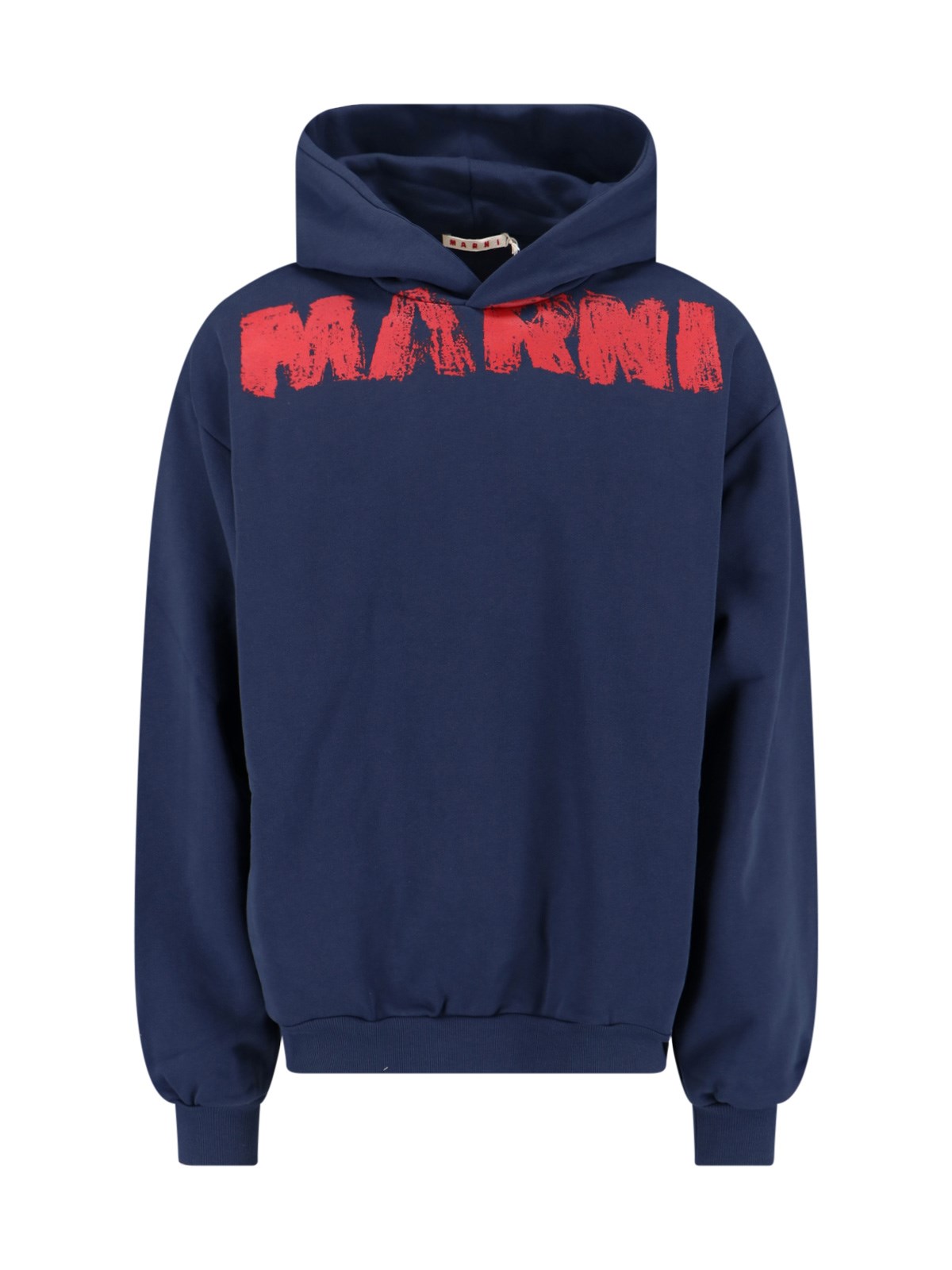 Marni Graphic Print Hooded Sweater With Ribbed Finish In Blue