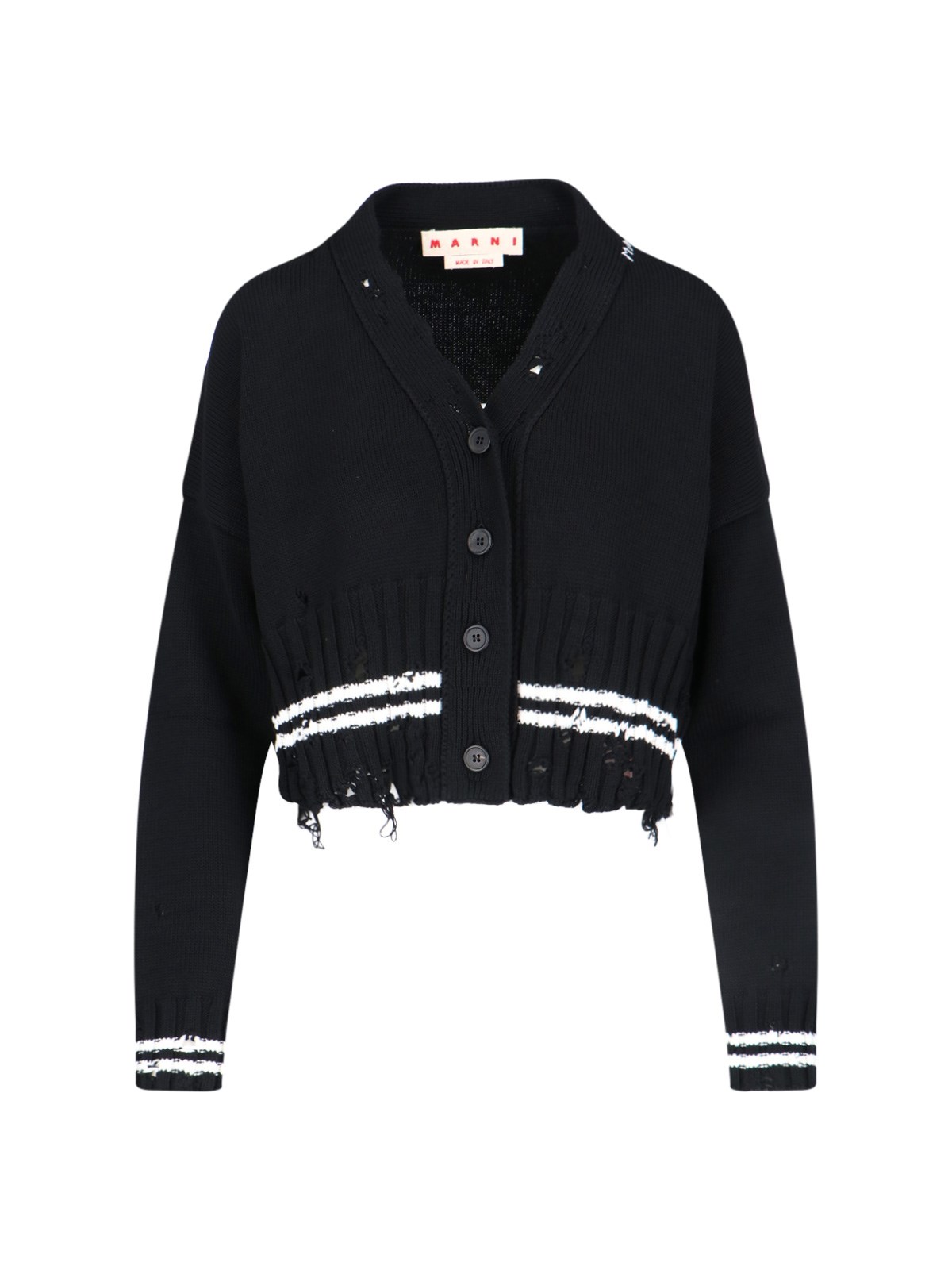 Marni Ribbed Hem Cropped Crewneck With Striped Detail