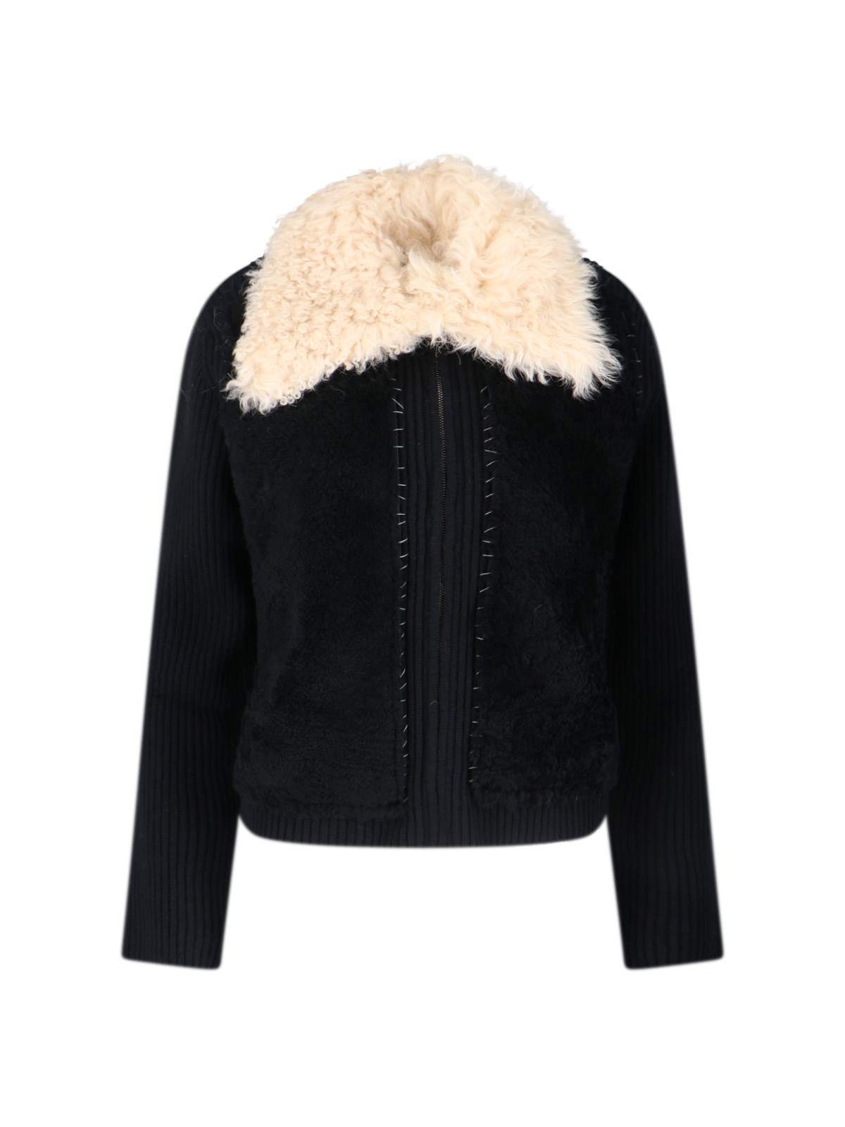 Marni Knitted Jacket With Faux Fur Collar In Black