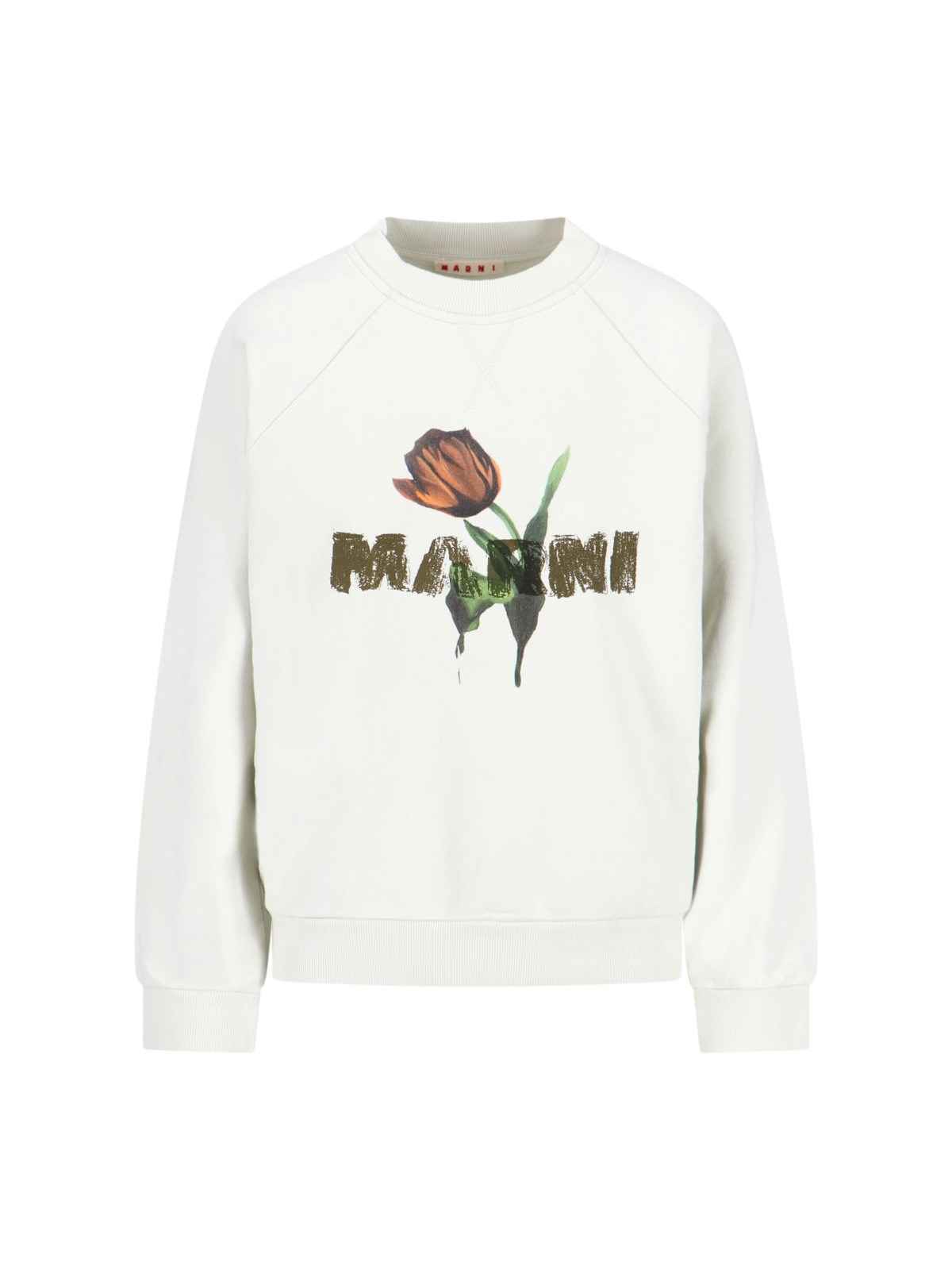 Marni Knitwear With Floral Print And Ribbed Finish In White