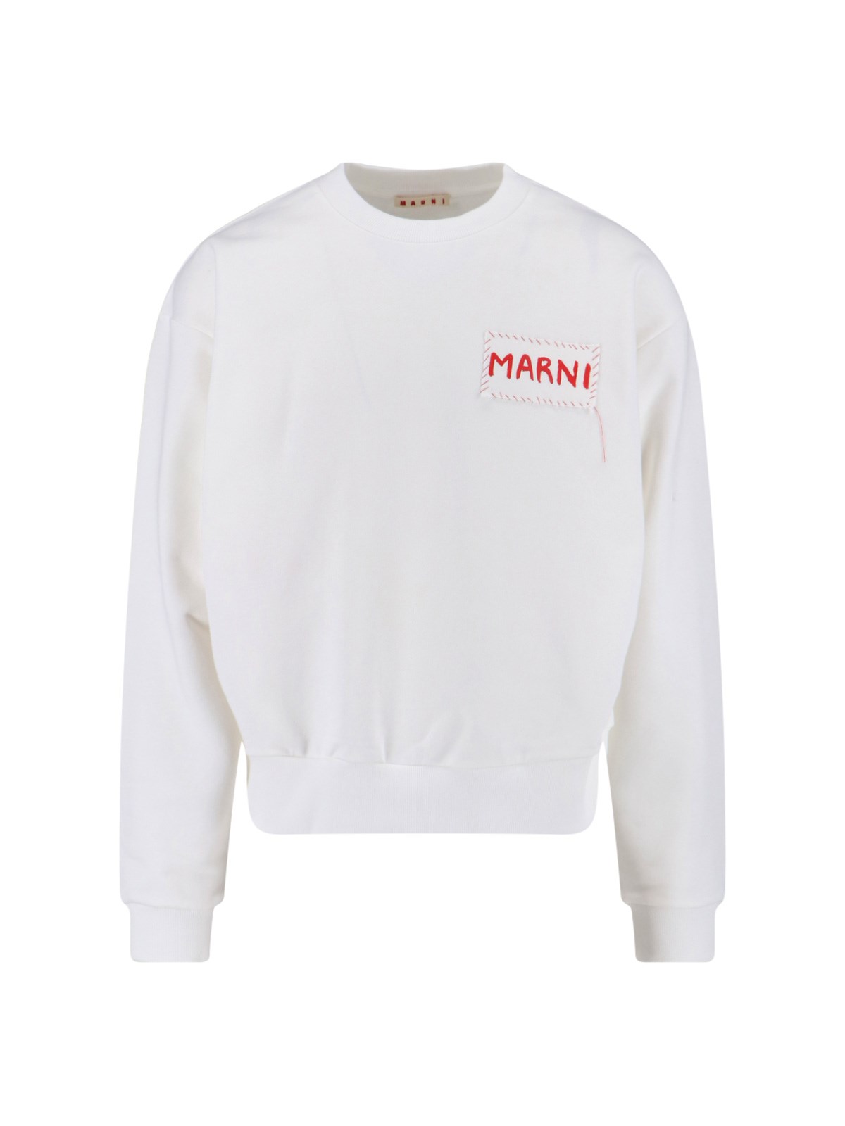 Marni Cropped White Sweater With Bold Chest Patch In White