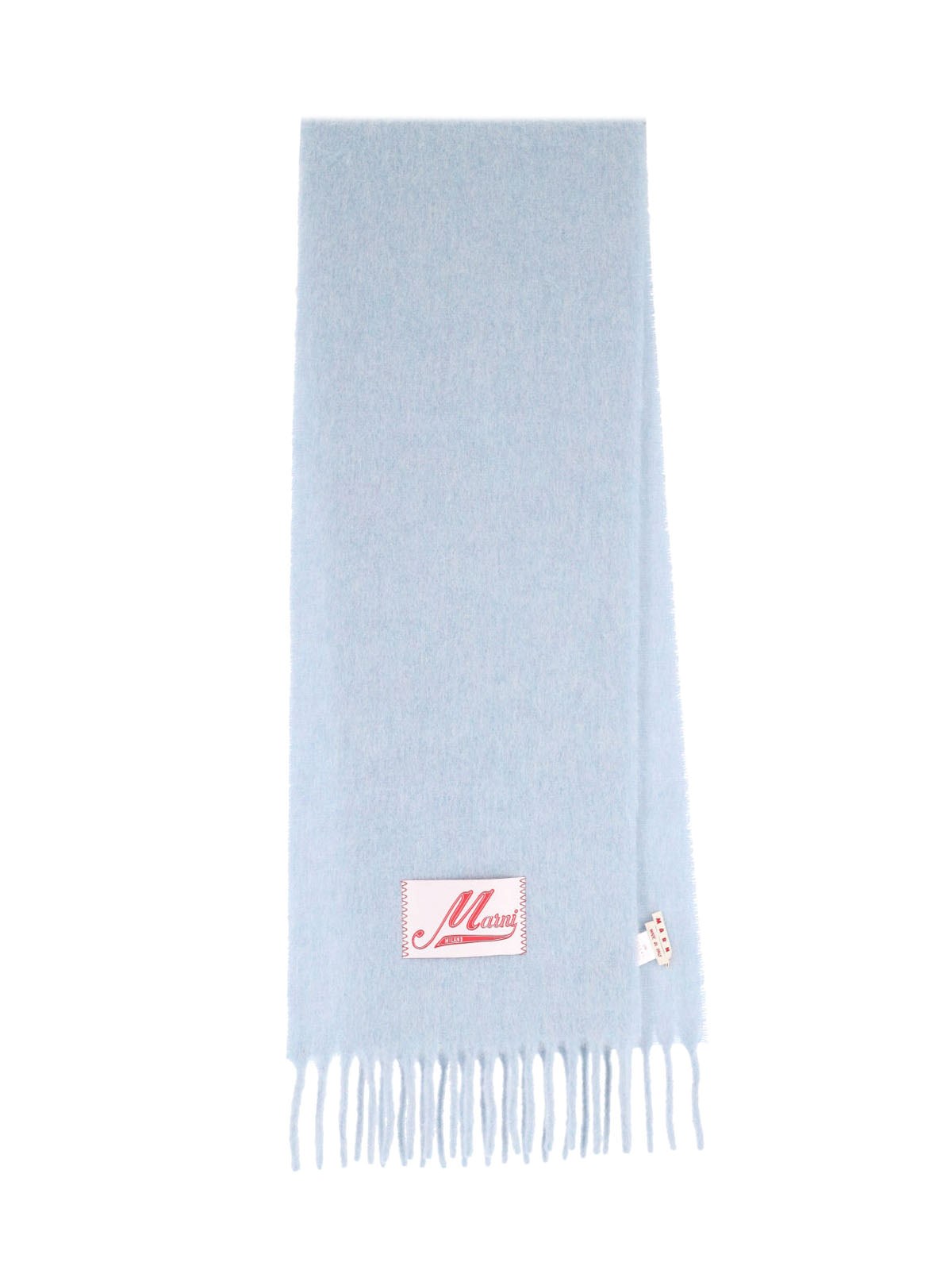 Marni Brushed Texture Light Blue Scarf With Fringed Edges