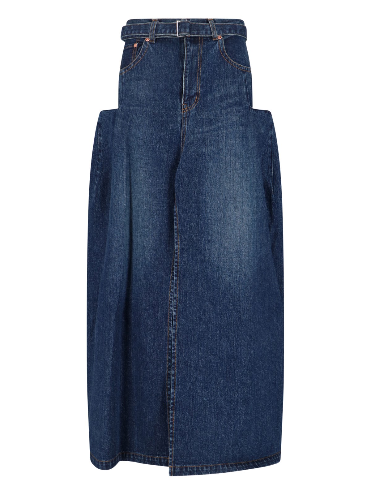 Sacai Maxi Denim Skirt In Blue