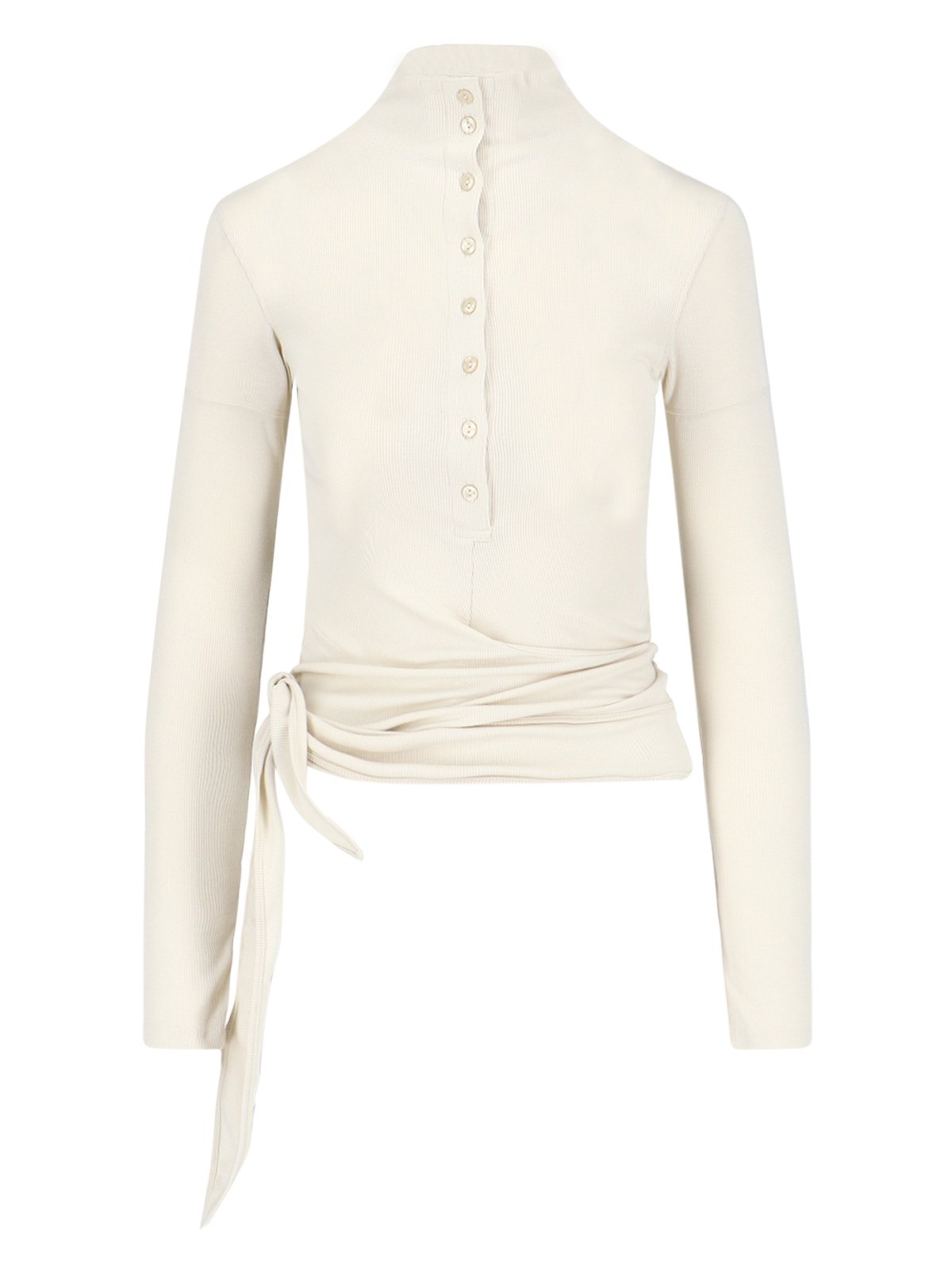 Low Classic Long Sleeve High Neck Top With Buttons In Red