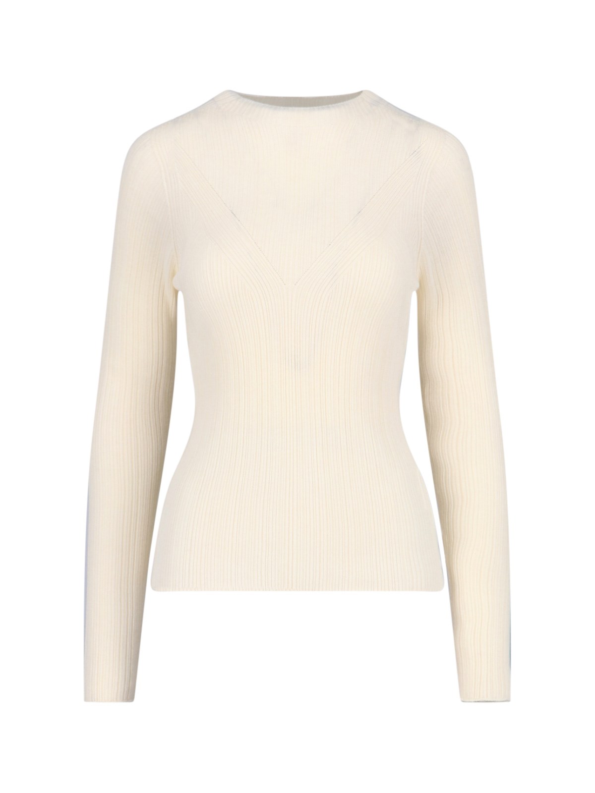 Tonywack Semi-sheer Cream Knit Top With Round Neckline In White