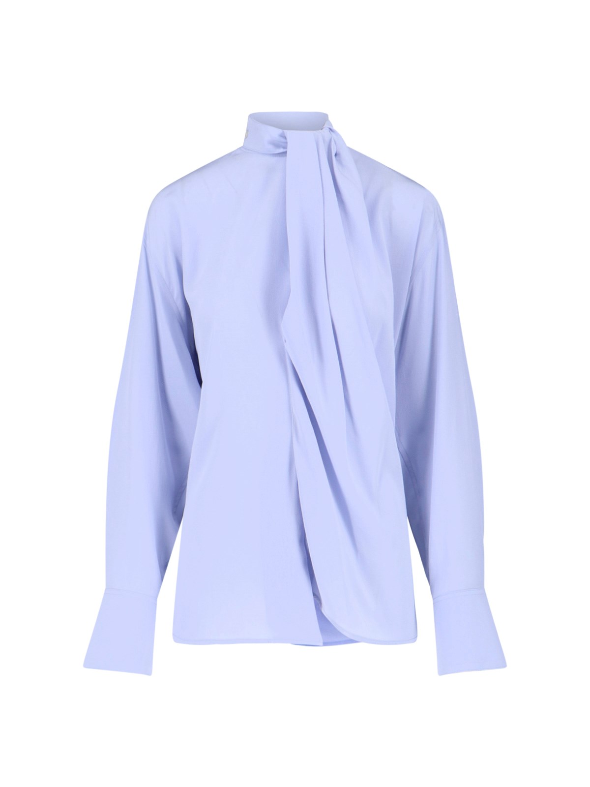 Victoria Beckham Draped Front High Neck Long Sleeves Top In Blue