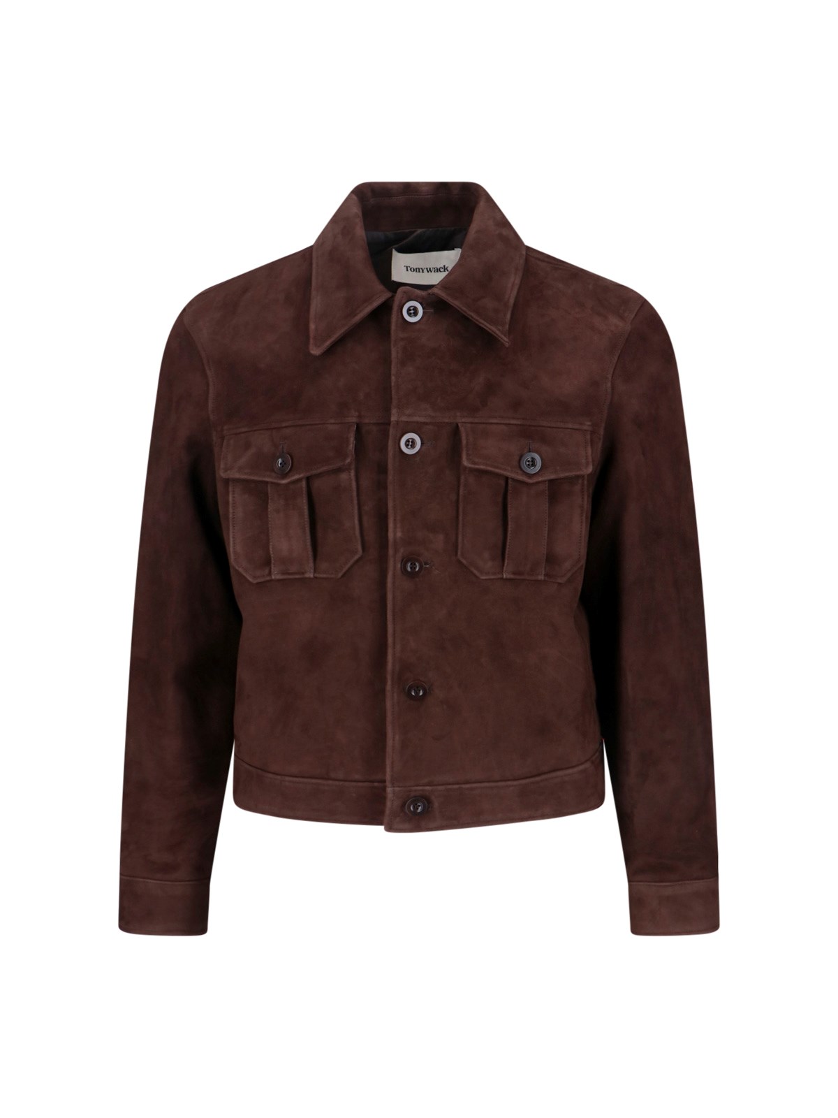 Tonywack Cropped Brown Suede Trucker Jacket With Classic Collar In Brown