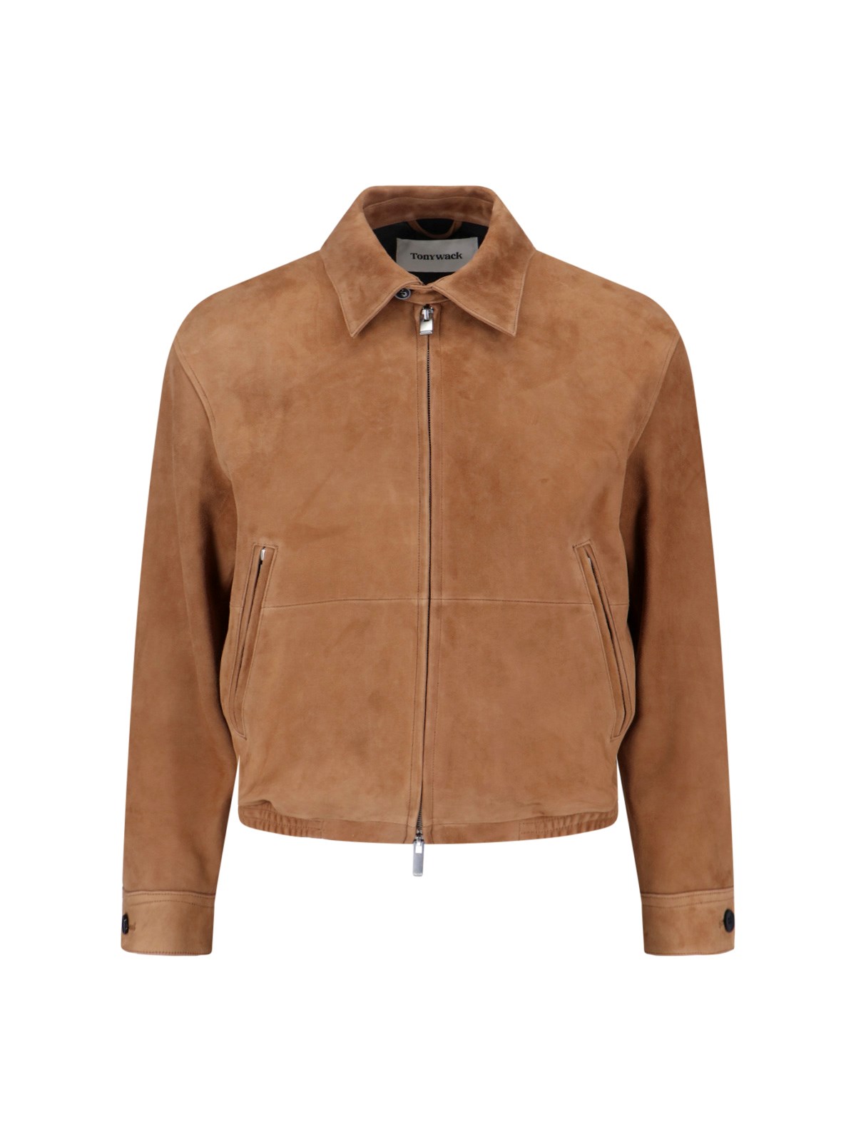 Tonywack Suede Blouson With Classic Collar And Zippered Pockets In Brown