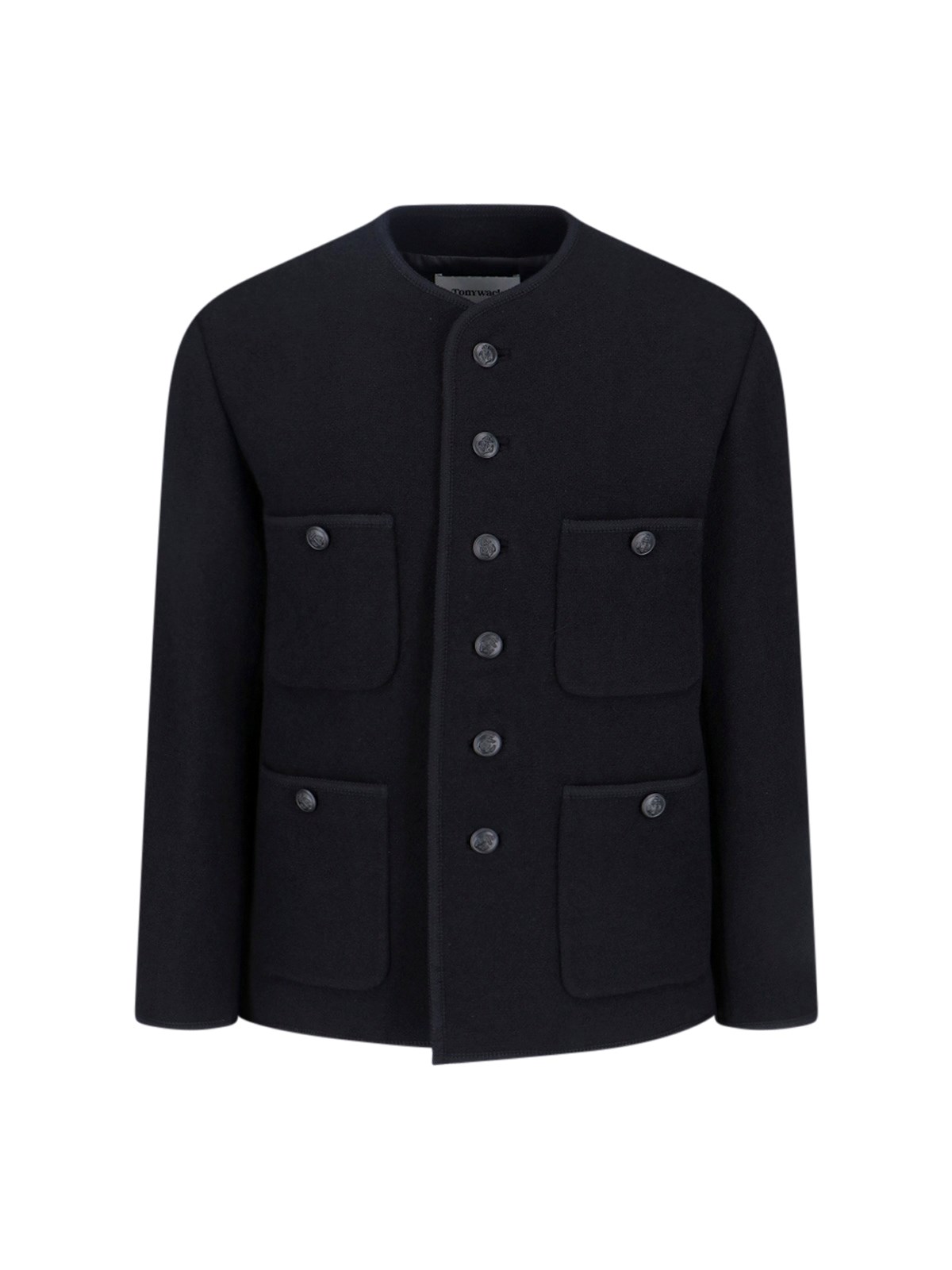 Tonywack Black Collarless Blouson Jacket With Nautical Button Detail In Black