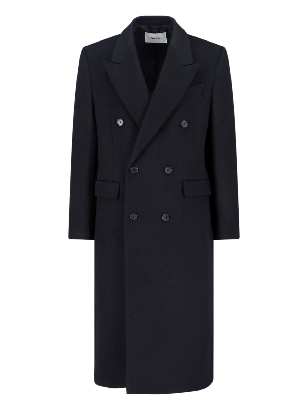 Tonywack Double-breasted Long Coat With Notch Lapel In Black