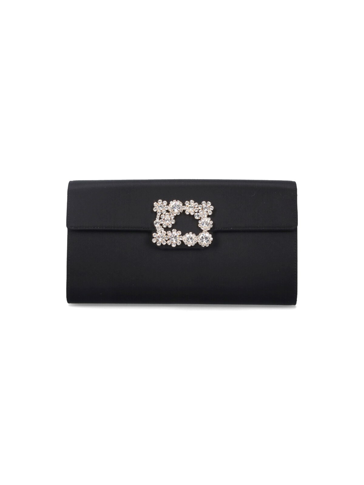 Roger Vivier Satin Efflorescence Envelope Clutch Bag In Black