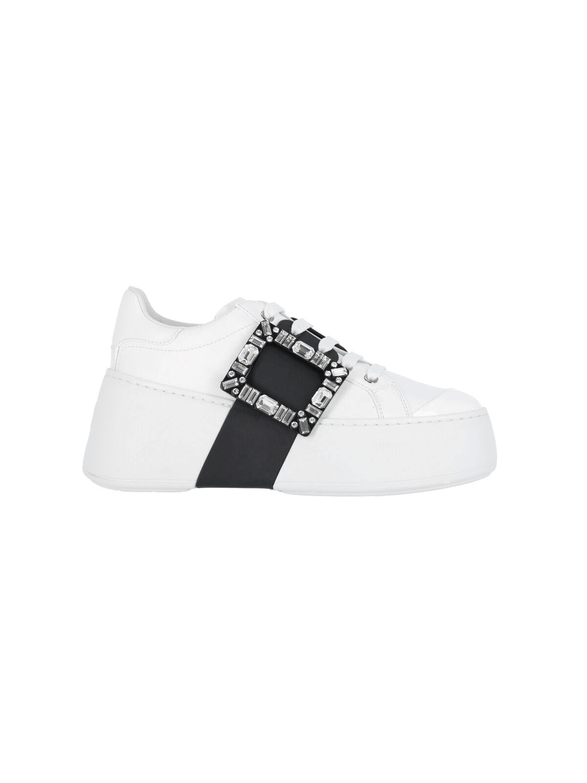 Roger Vivier Viv Skate High Strass Leather Sneakers In White