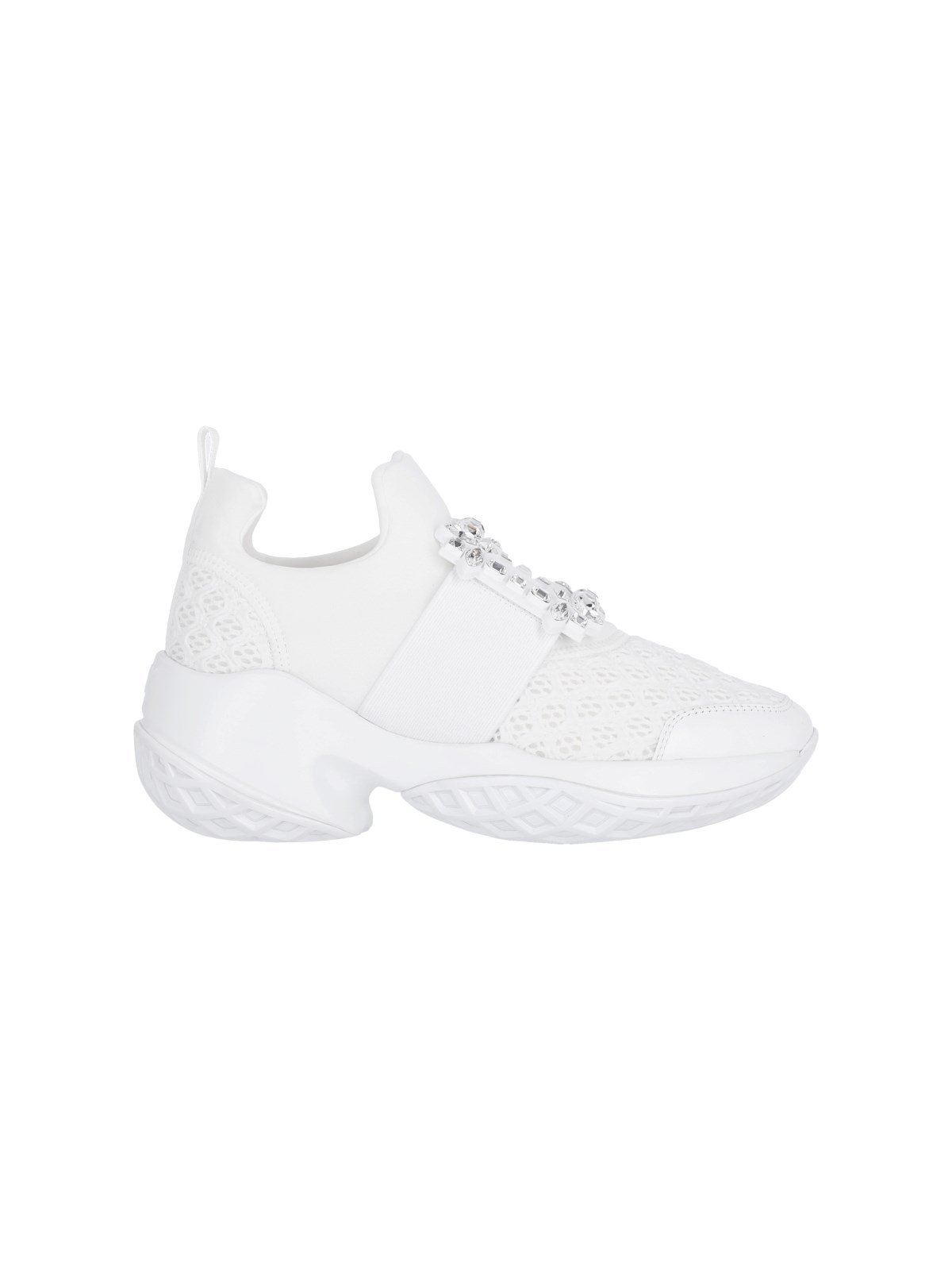Roger Vivier Viv Crystal Buckle Slip-on Sneaker In White