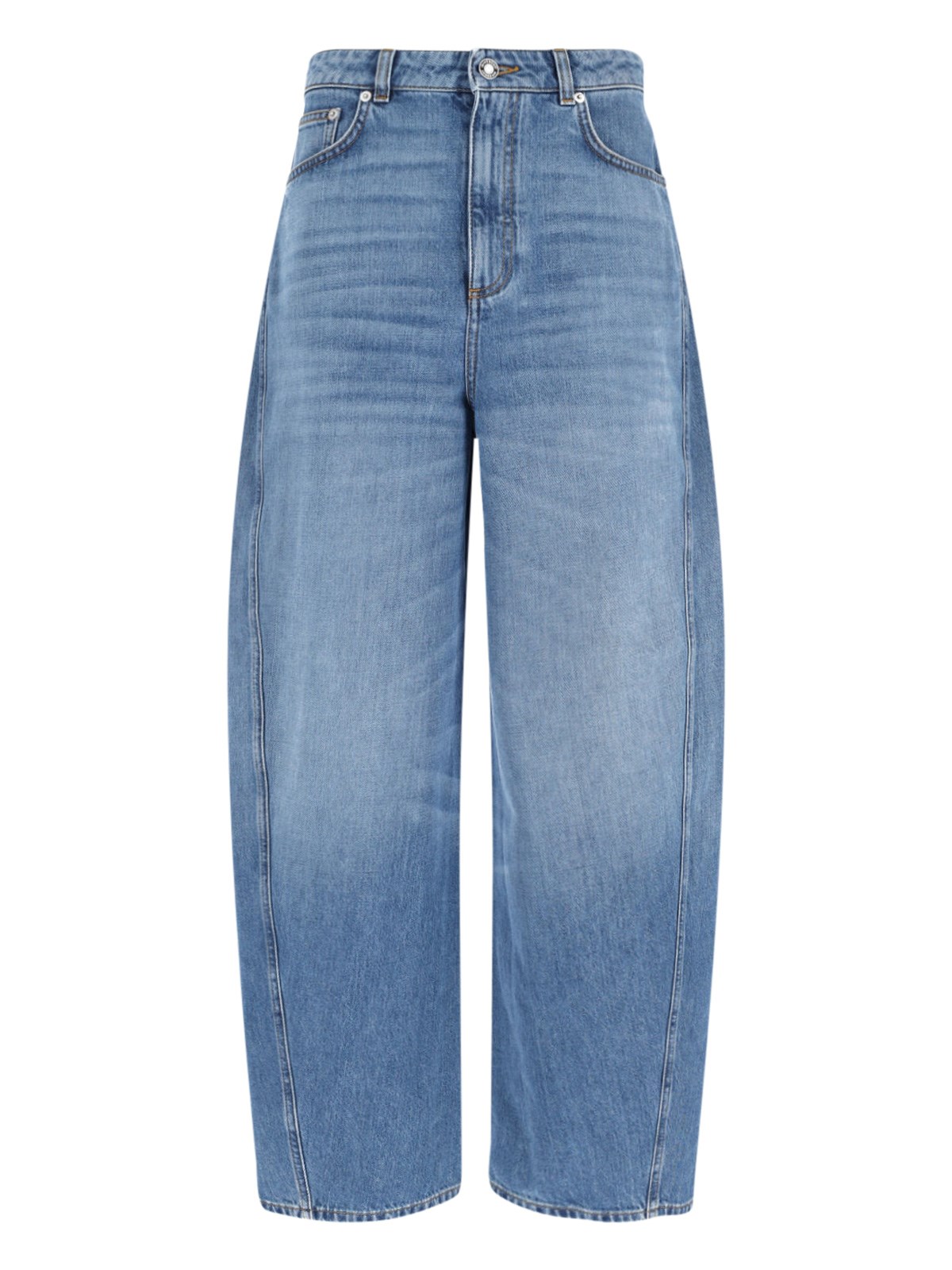 Givenchy Blue Jeans With Logo Patch On The Rear And Wide Leg In Denim Woman In Blue