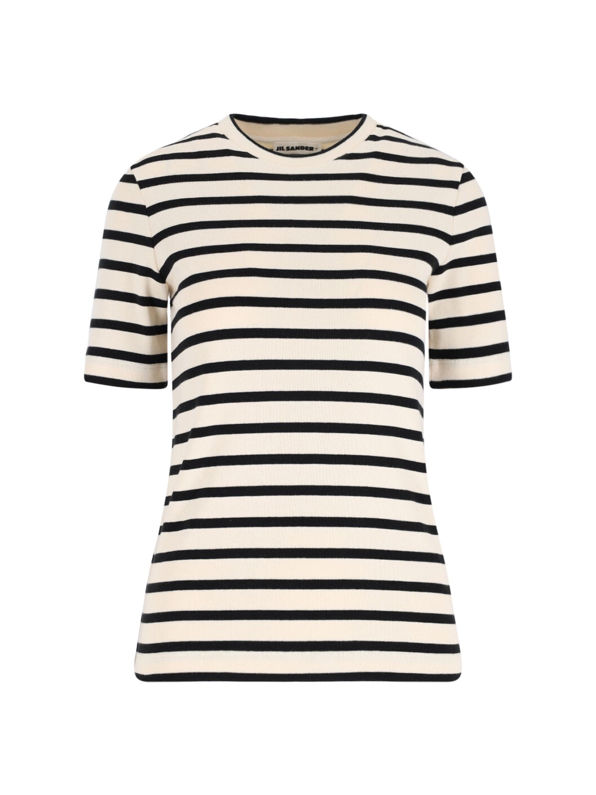 Jil Sander Black And White Knitted Striped T-shirt In Cotton Woman