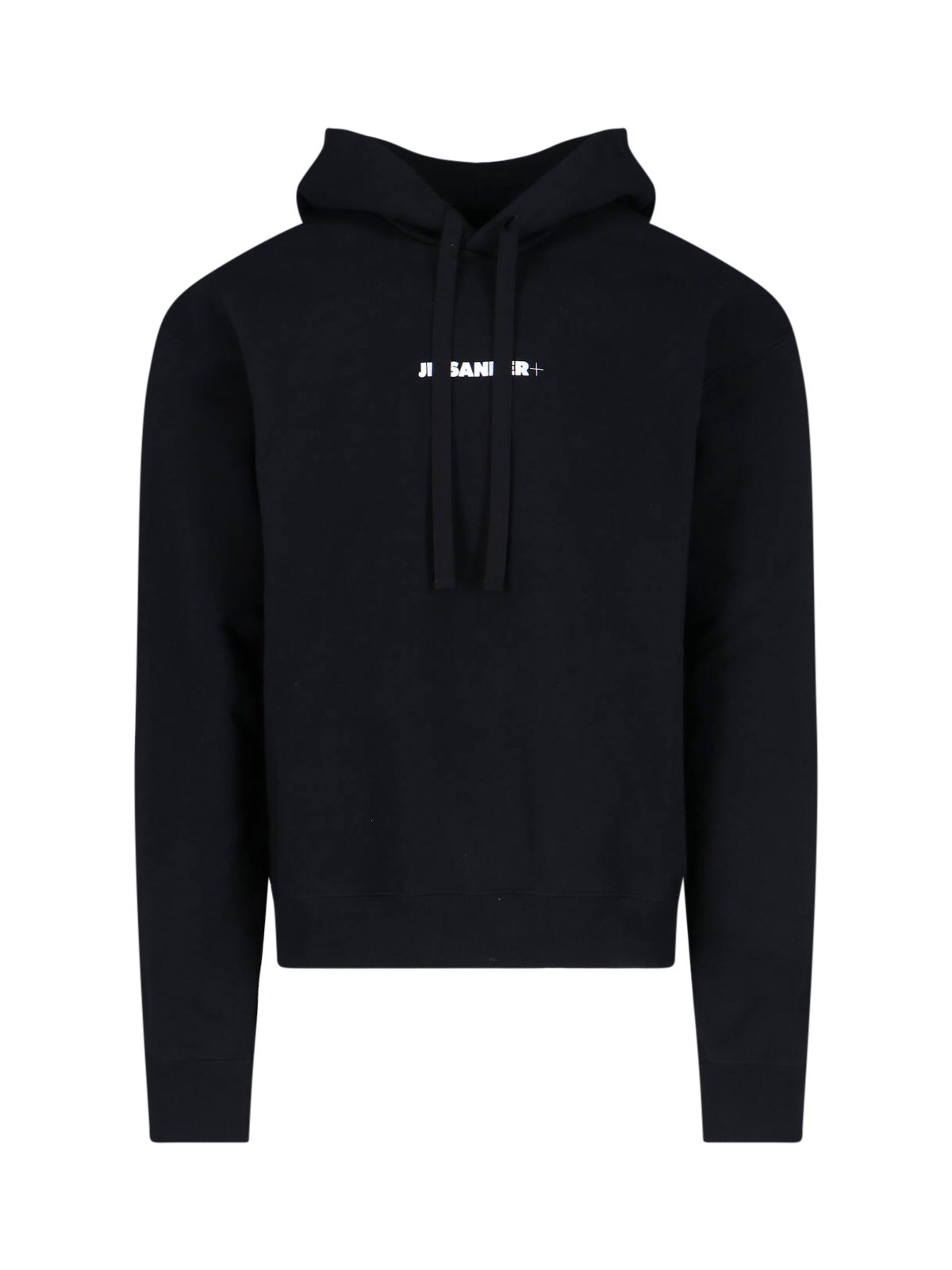 Jil Sander Relaxed Fit Black Cotton Hoodie With Logo Print In Black