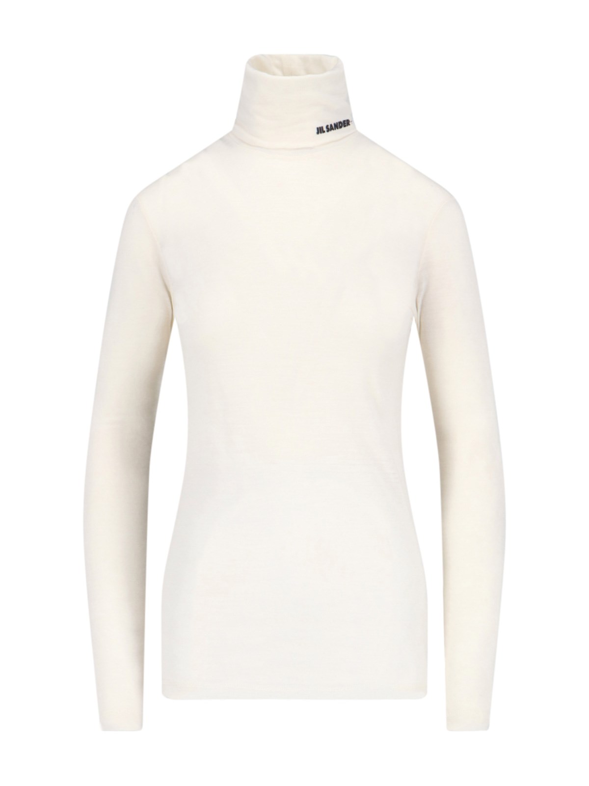Jil Sander Logo Wool Blend Jersey Turtleneck Top