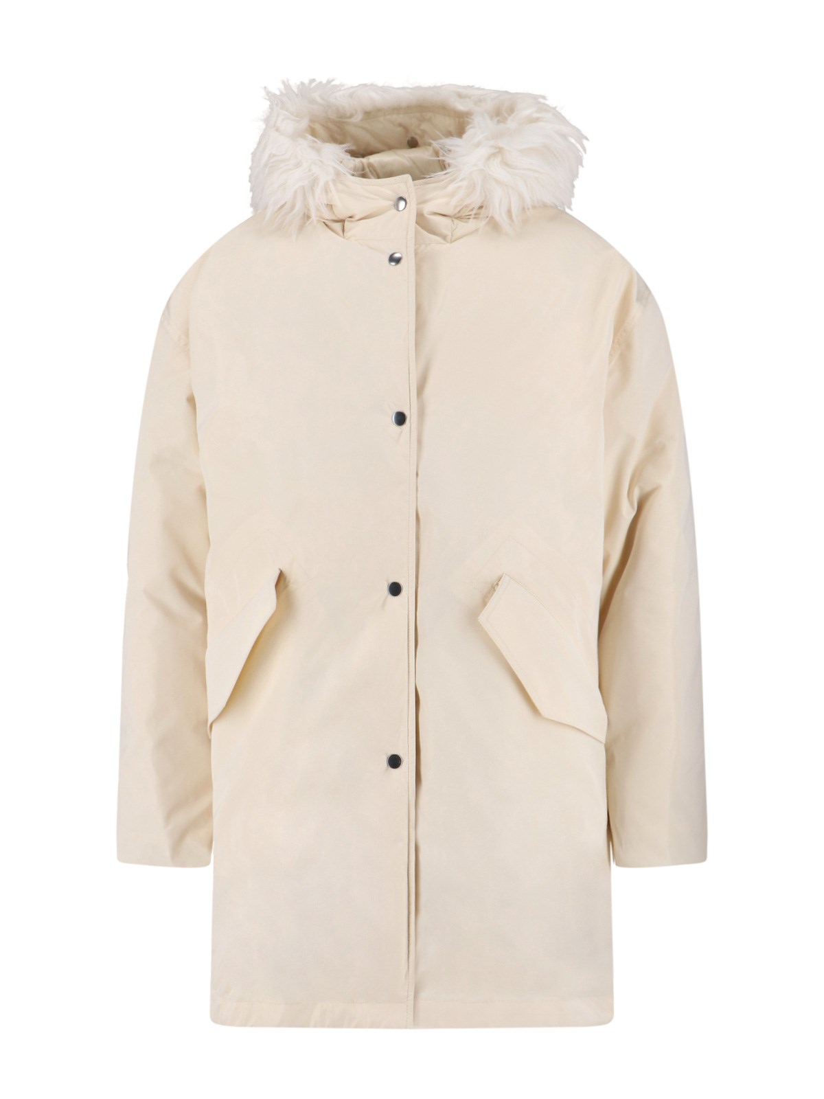 Jil Sander Hooded Longline Jacket With Faux Fur Trim In Multi