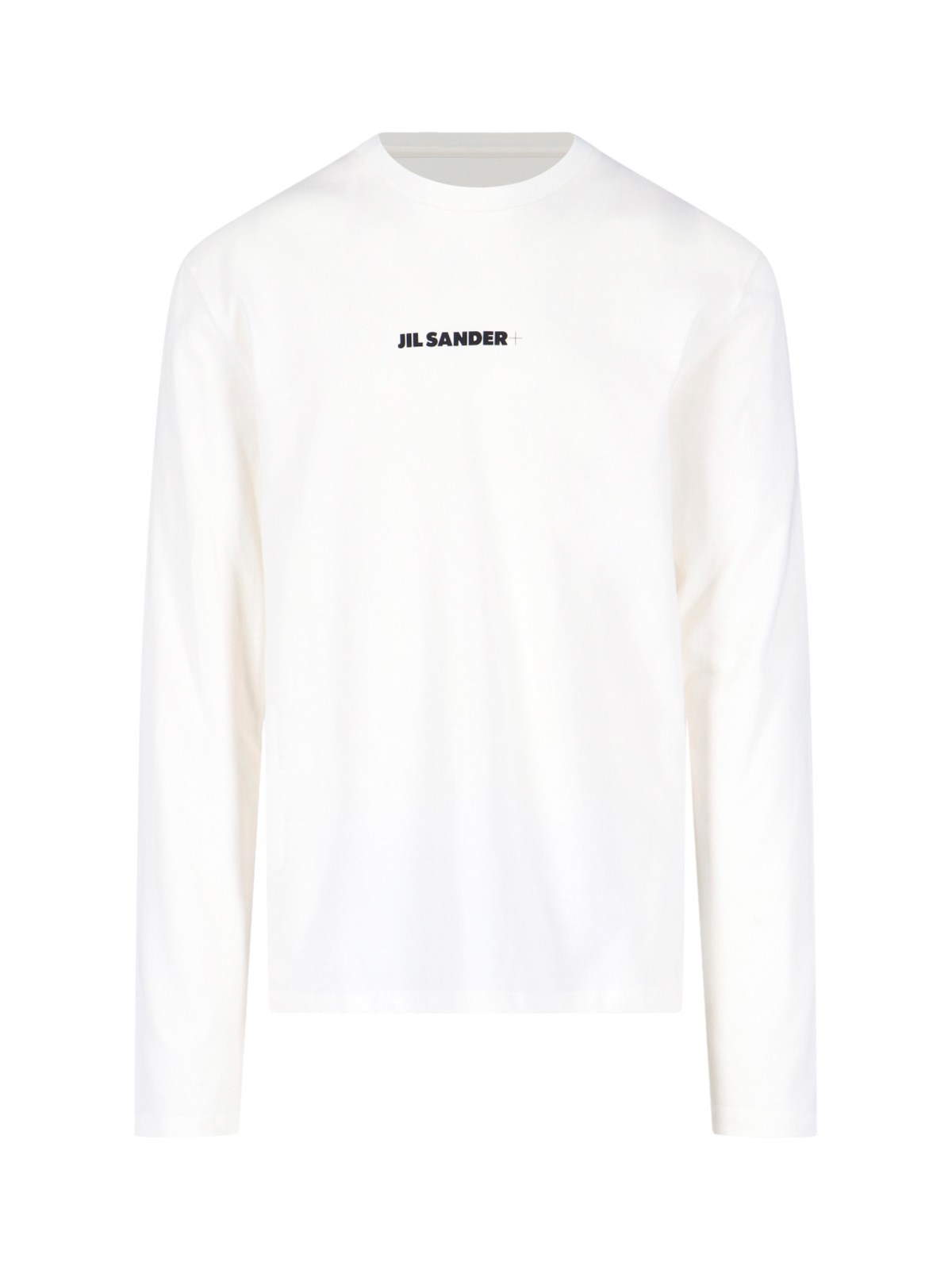 Jil Sander Long-sleeved Cotton T-shirt With Black Front Printed Logo In White