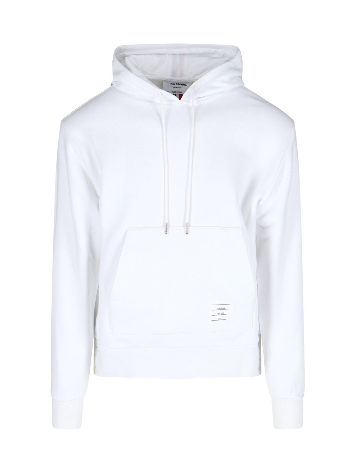 Thom Browne Hooded Sweatshirt With Kangaroo Pocket And Striped Detail In White
