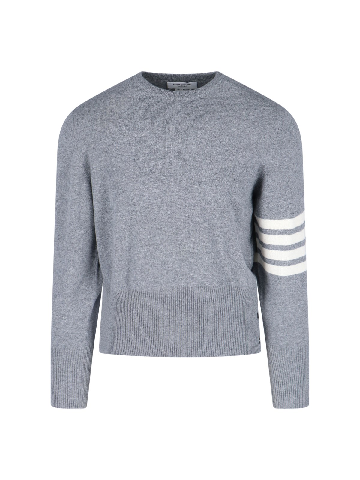 Thom Browne Crewneck Sweater With Ribbed Cuffs And Hem In Gray
