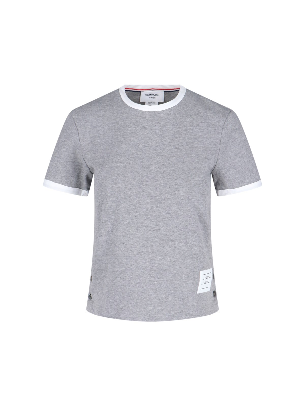 Thom Browne Rwb-stripe Logo-patch T-shirt In Gray