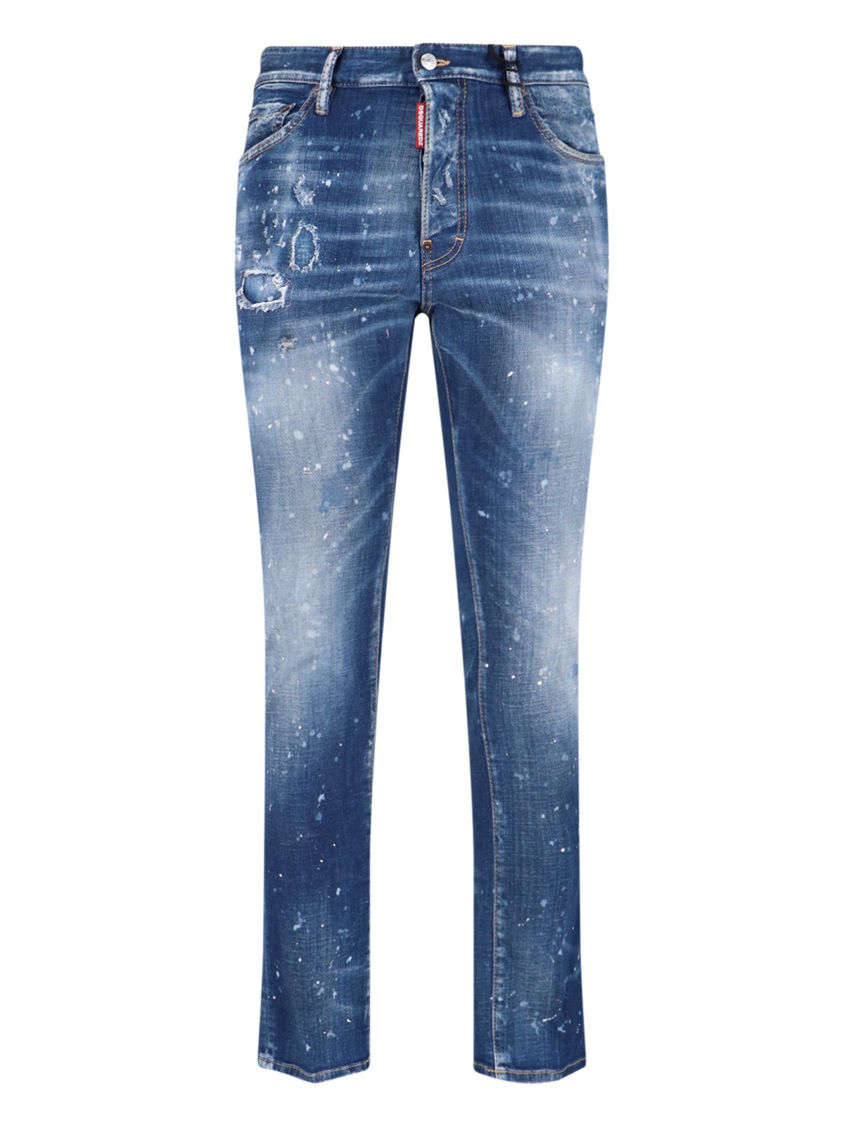 Dsquared2 Cool Gut Blue Jeans With Belt Loops And All-over Painted Details In Denim Man In Blue