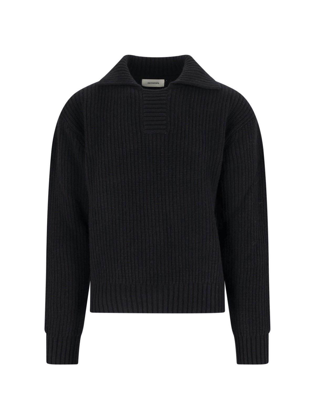 Mfpen Open Collar Ribbed Knit Sweater In Black