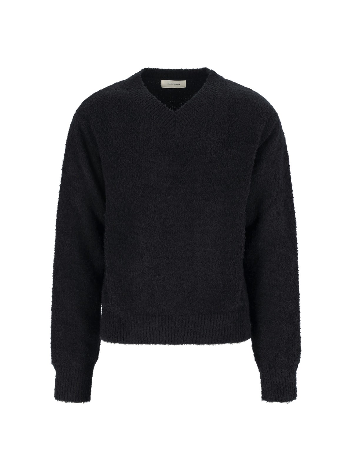 Mfpen Open Collar Ribbed Knit Sweater In Black