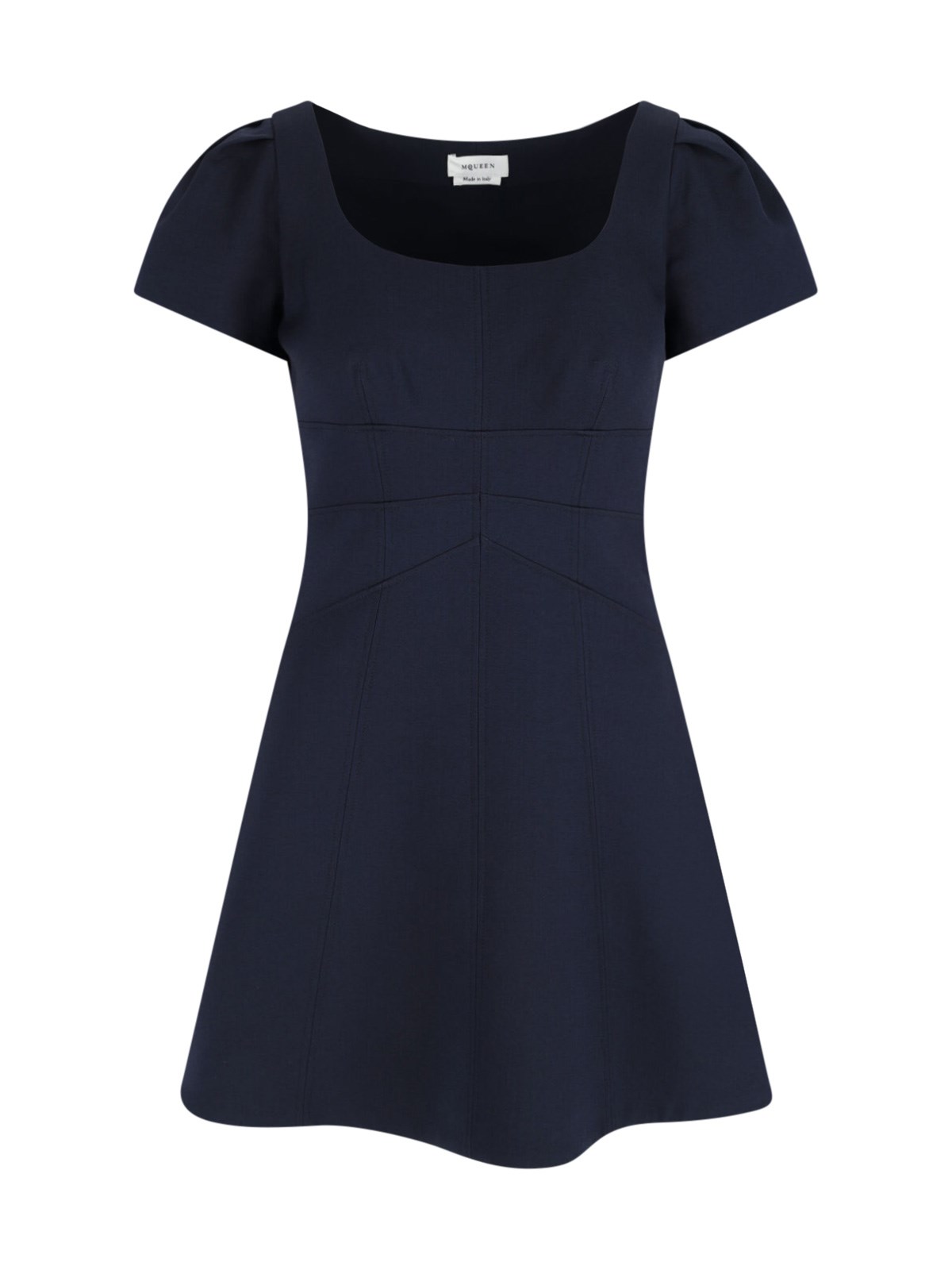 Alexander Mcqueen Square Neckline Knee Length Dress With Panel Detailing In Blue