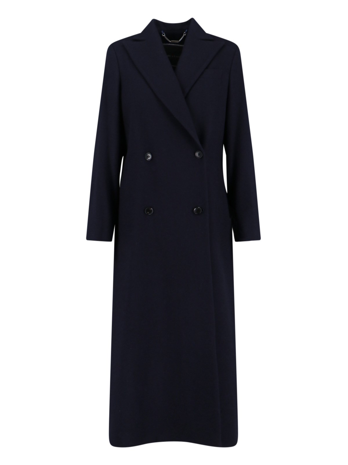 Kiton Long Jacket With Structured Shoulders And Notched Lapels In Blue