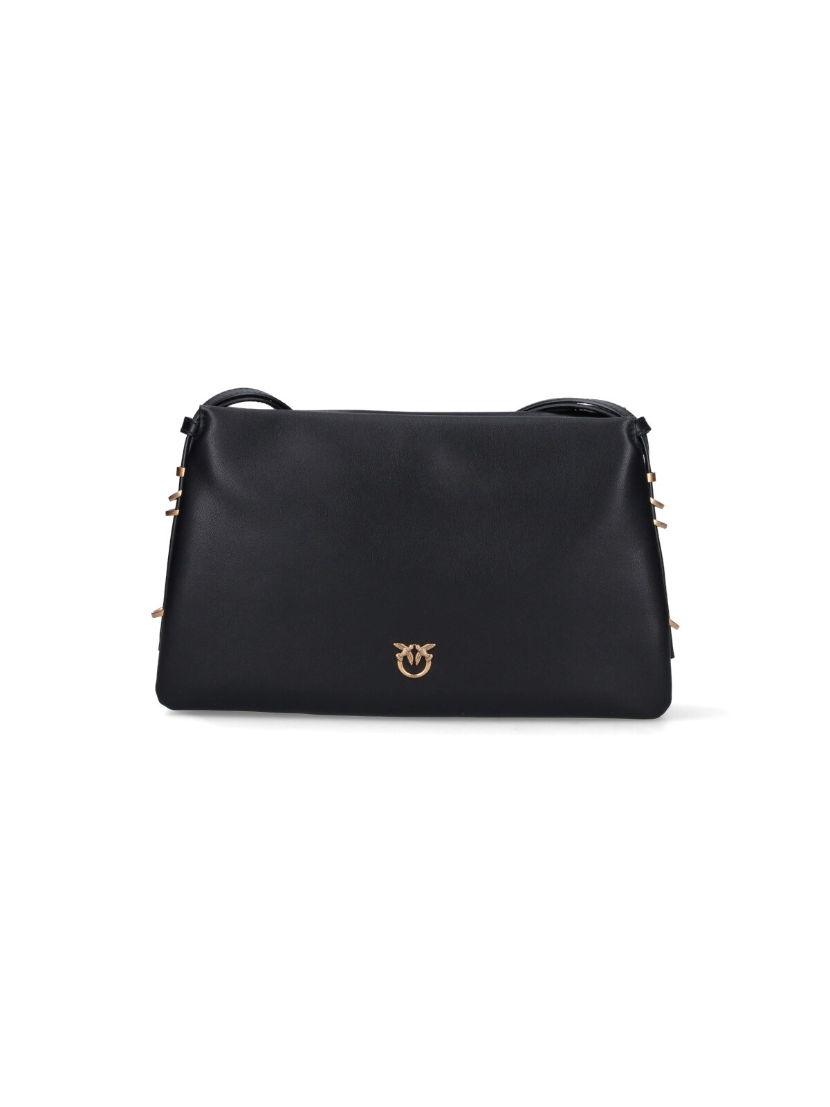 Pinko Structured Black Calfskin Triple Compartment Crossbody Bag In Black