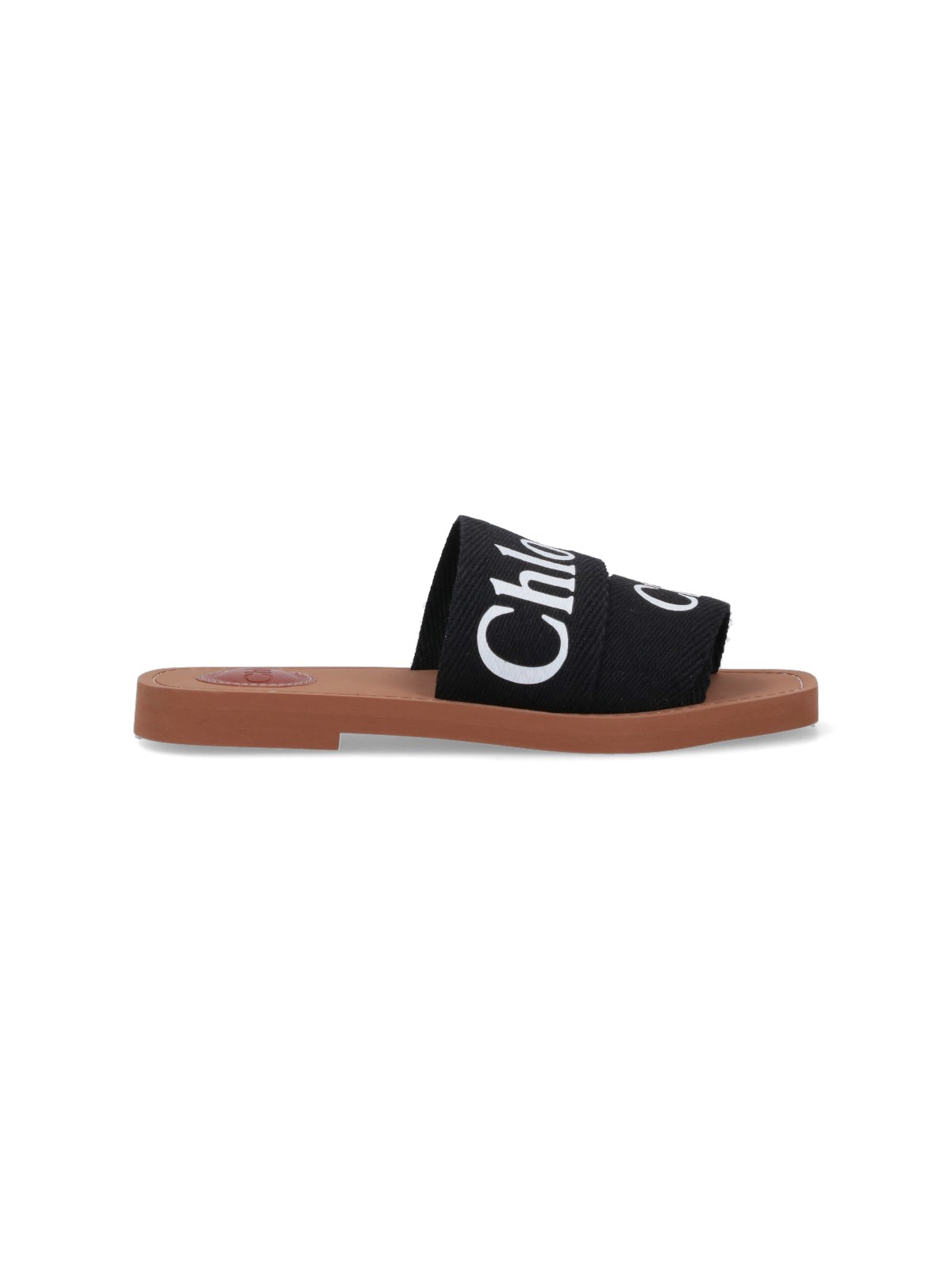 Chloé Woody Flat Logo Ribbon Slide Sandals