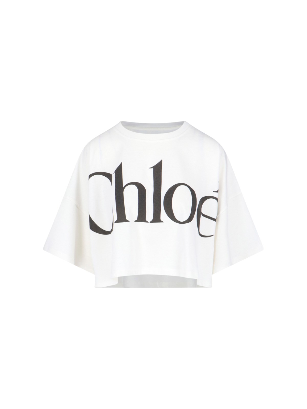 Chloé White Cropped T-shirt With Logo Lettering Print In Cotton Woman