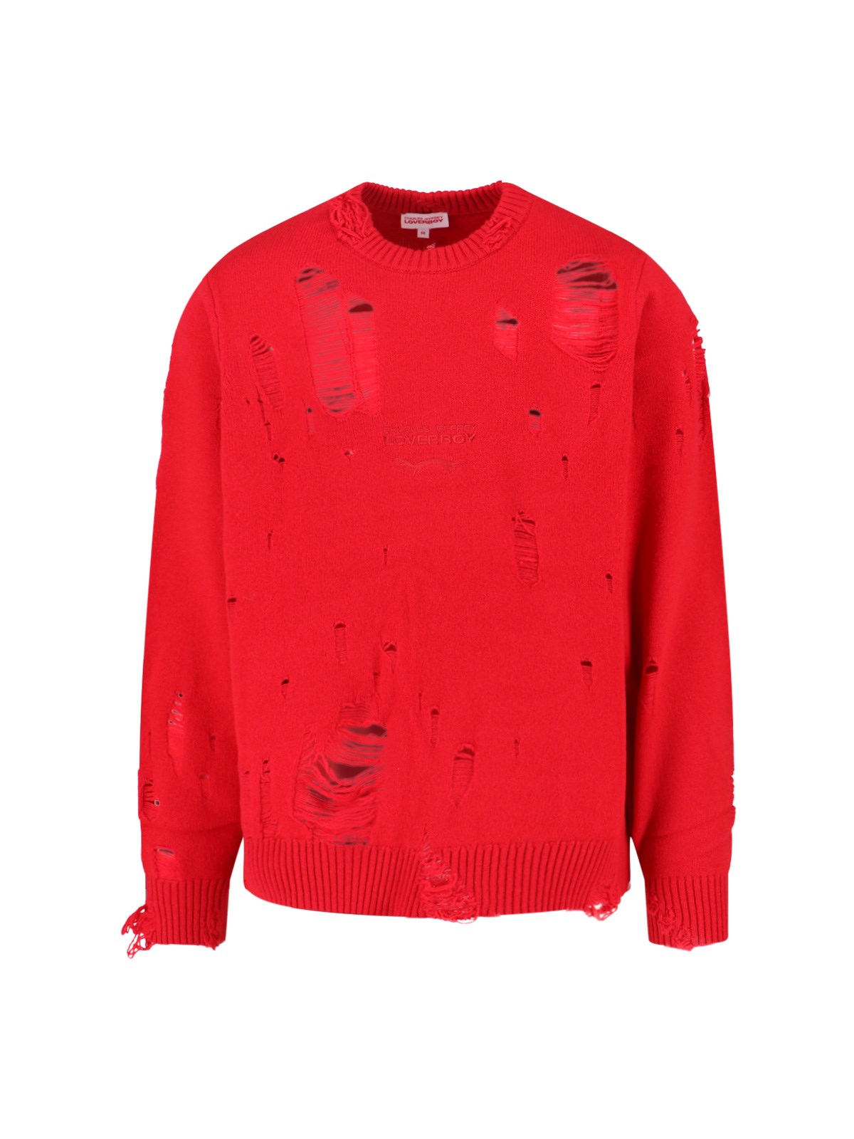 Charles Jeffrey Loverboy Distressed Red Wool Blend Sweater With Ribbed Finishes In Red