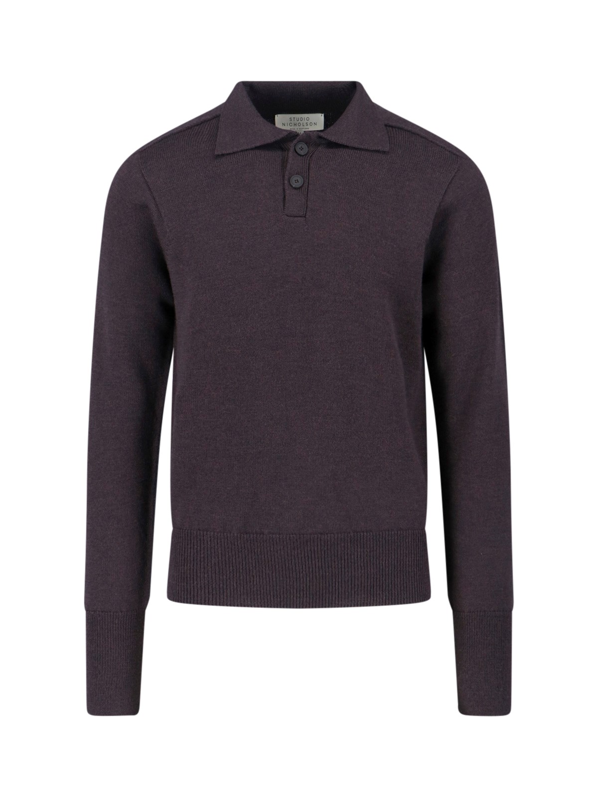 Studio Nicholson Classic Brown Knit Sweater With Ribbed Cuffs And Hem In Purple