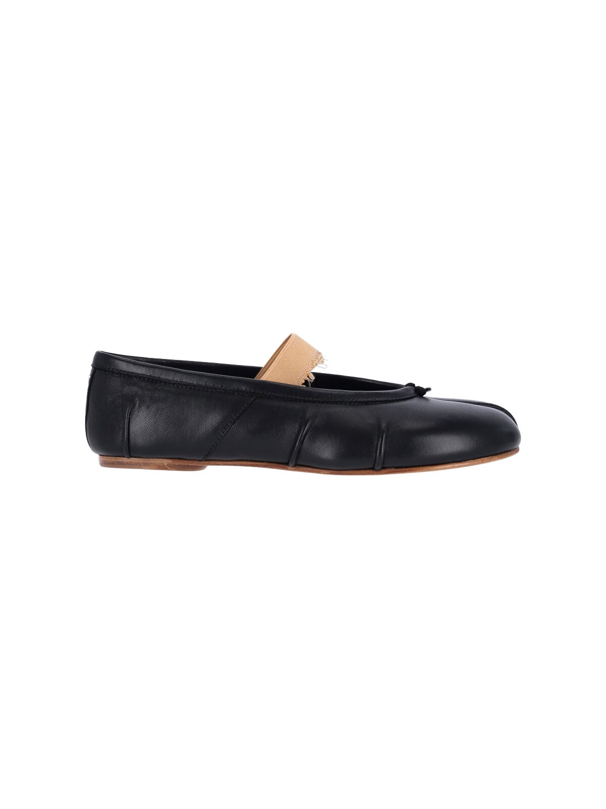 Maison Margiela Black Leather Flats With Elegant Elastic Strap In Black