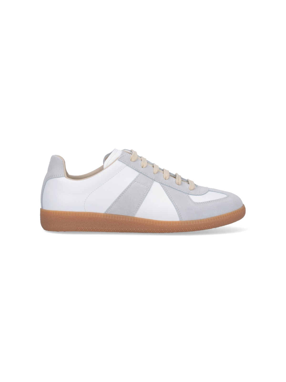 Maison Margiela Women Replica Low-top Leather Sneakers With Suede Inserts In White