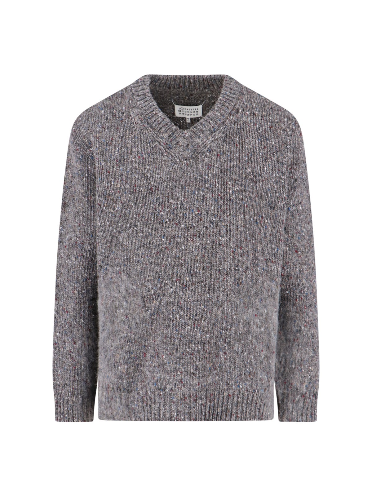 Maison Margiela Textured Knit V-neck Sweater In Shades Of Grey In Gray