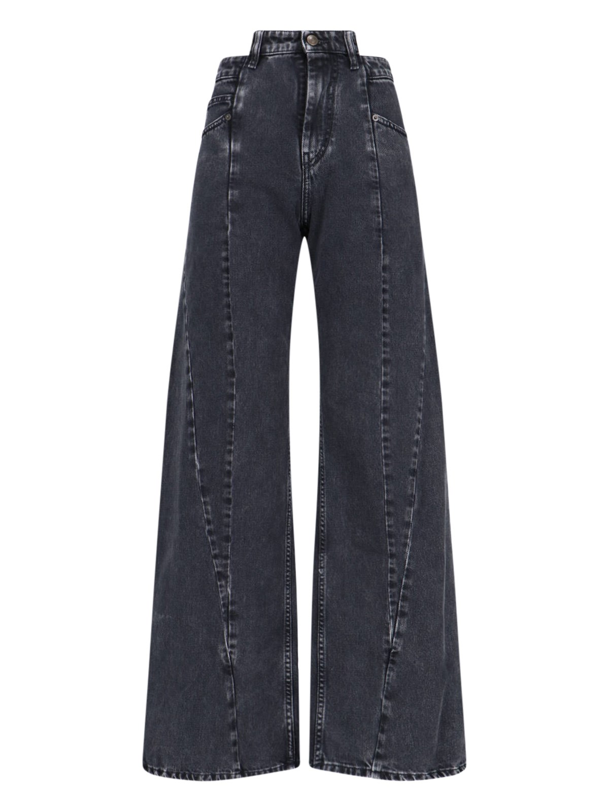 Maison Margiela Black Jeans With Wide Leg And Four-stitch Moniker Logo In Denim Woman In Blue
